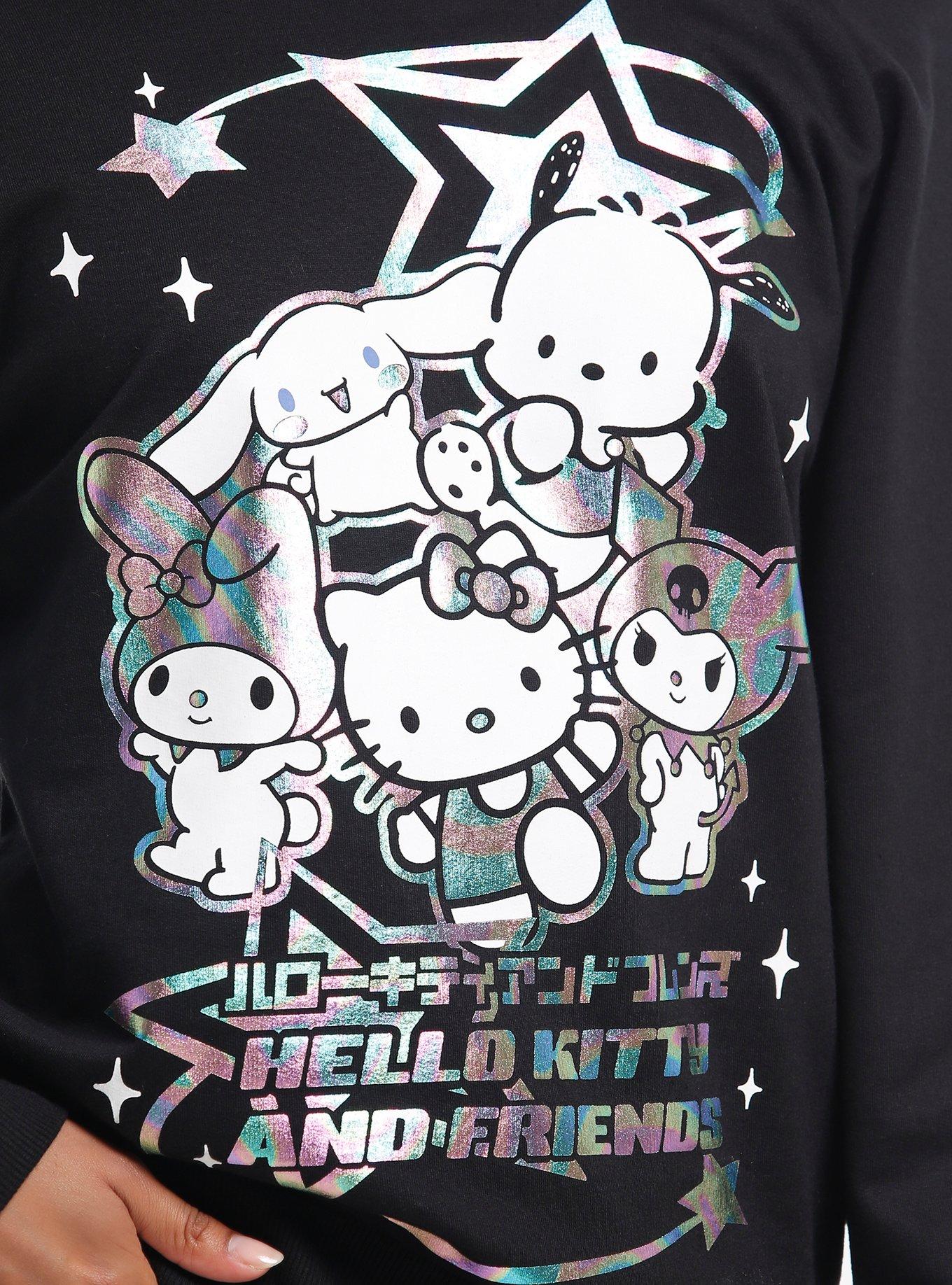 Hello Kitty And Friends Holographic Group Off-The-Shoulder Girls Sweatshirt, MULTI, alternate