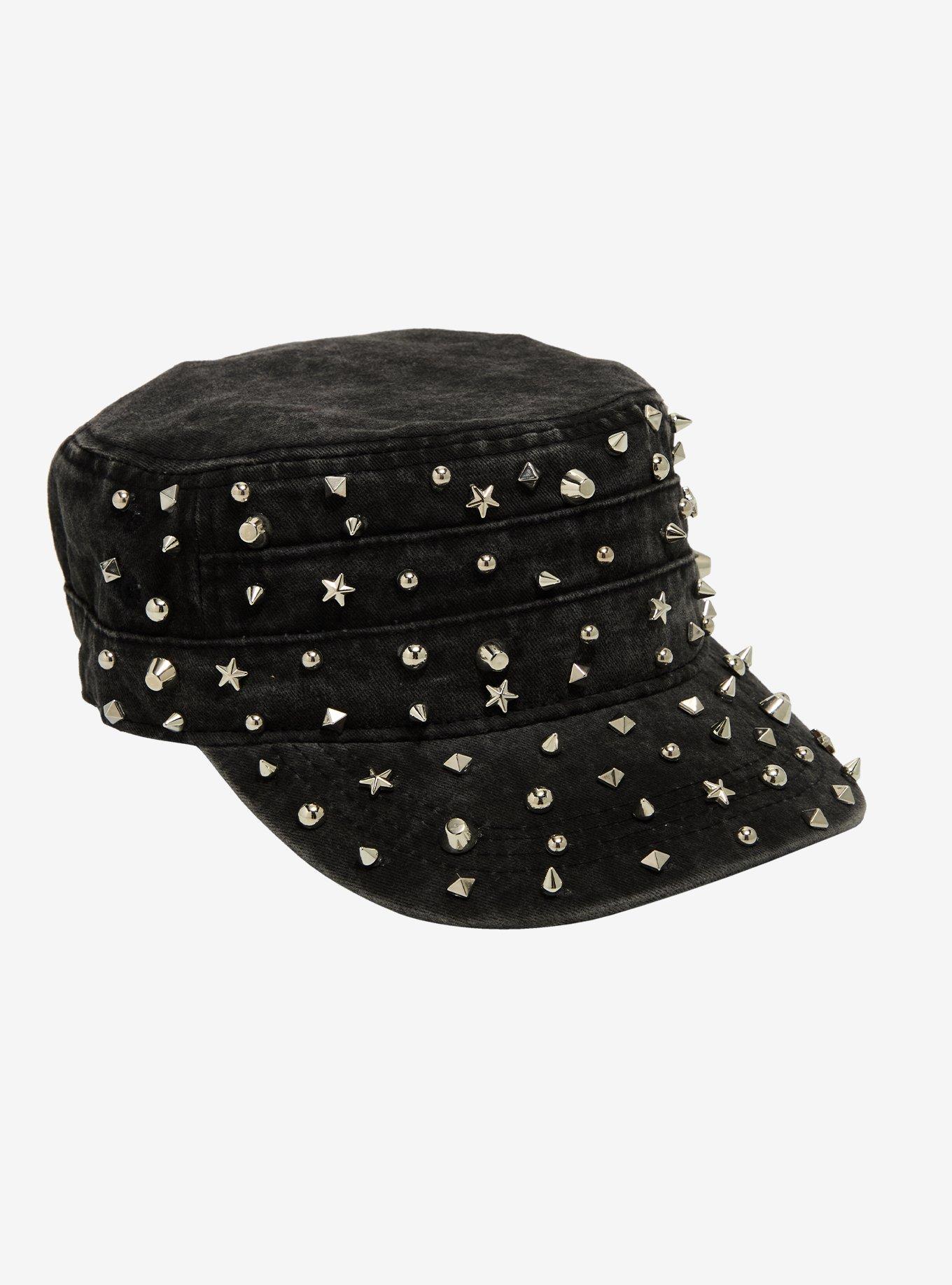 Black Denim Maximal Studded Cadet Hat, , hi-res