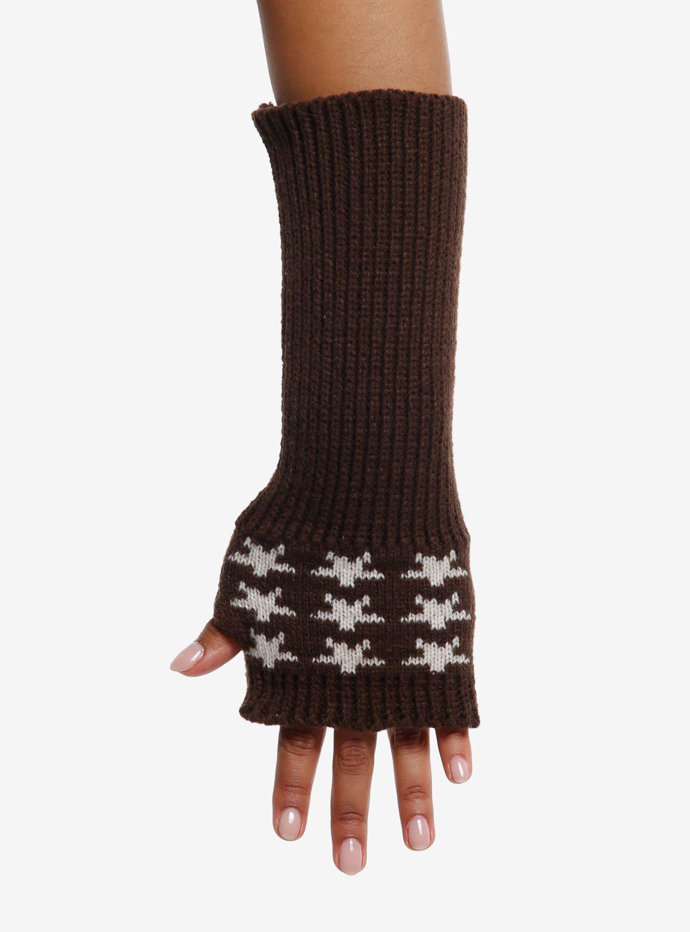 Brown Star Intarsia Arm Warmers, , hi-res