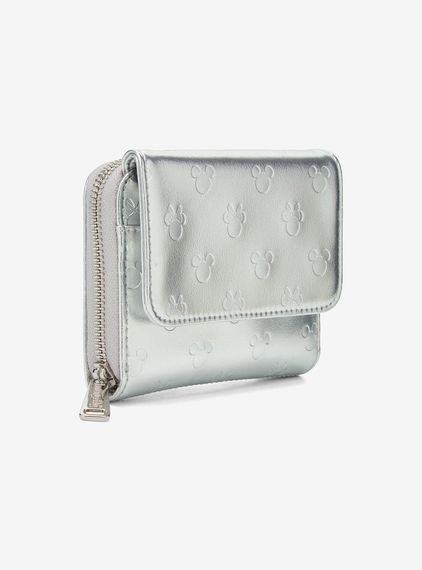 Loungefly Disney Mickey & Minnie Silver Metallic Zip Wallet — BoxLunch Exclusive, , hi-res