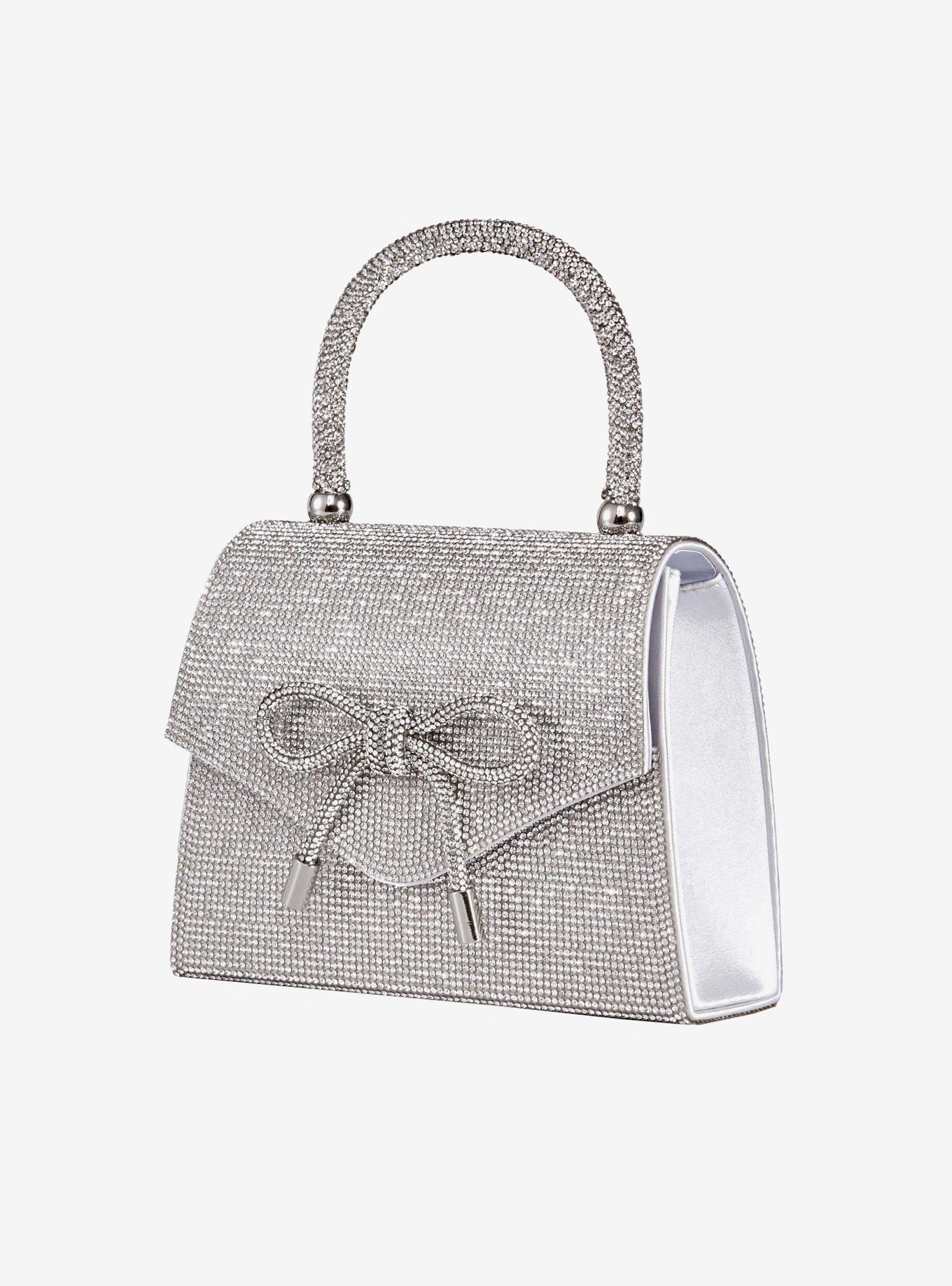 Celina Rhinestone Covered Bow Clutch Bag Silver, , hi-res