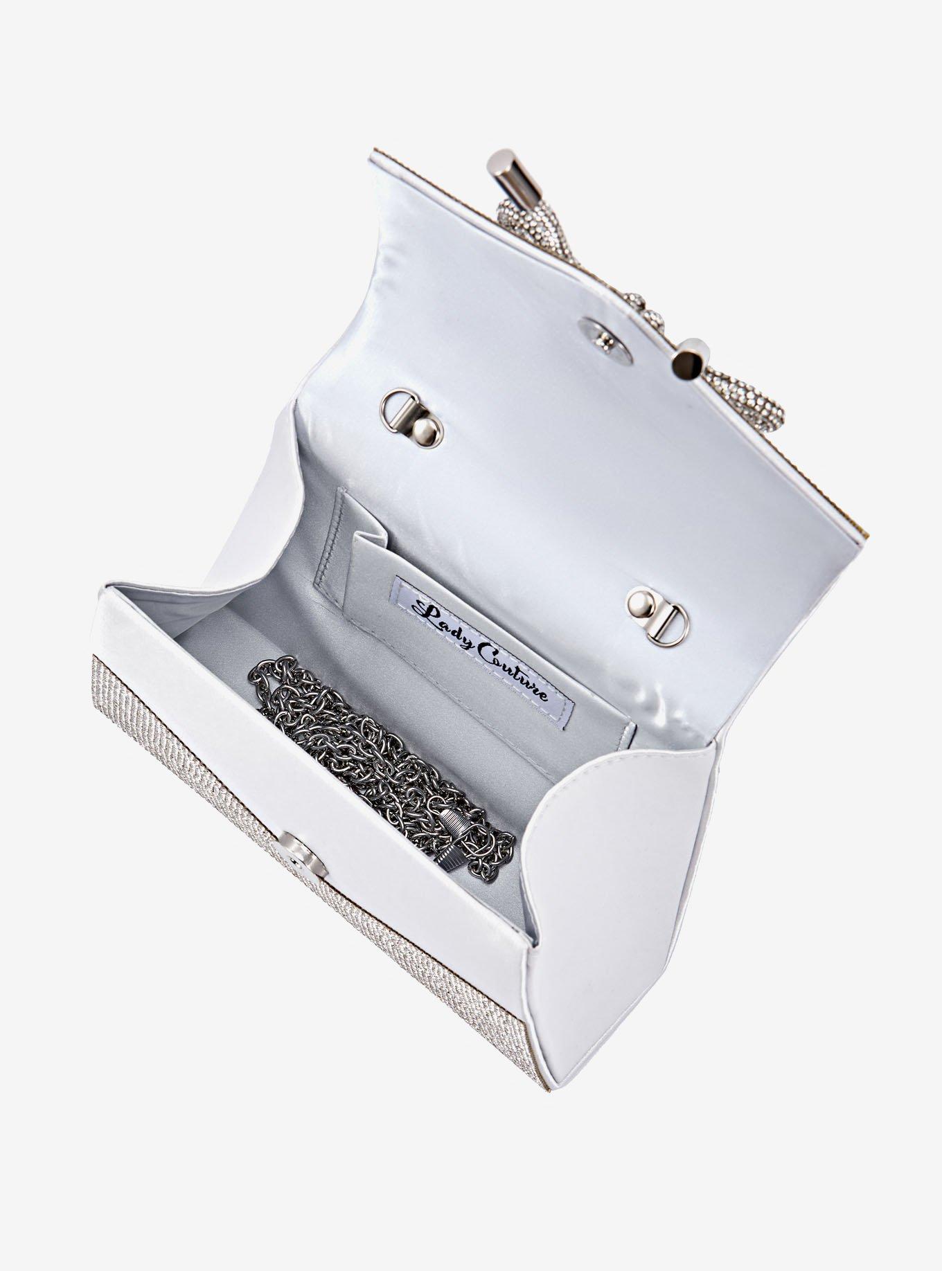 Celina Rhinestone Covered Bow Clutch Bag Silver, , alternate