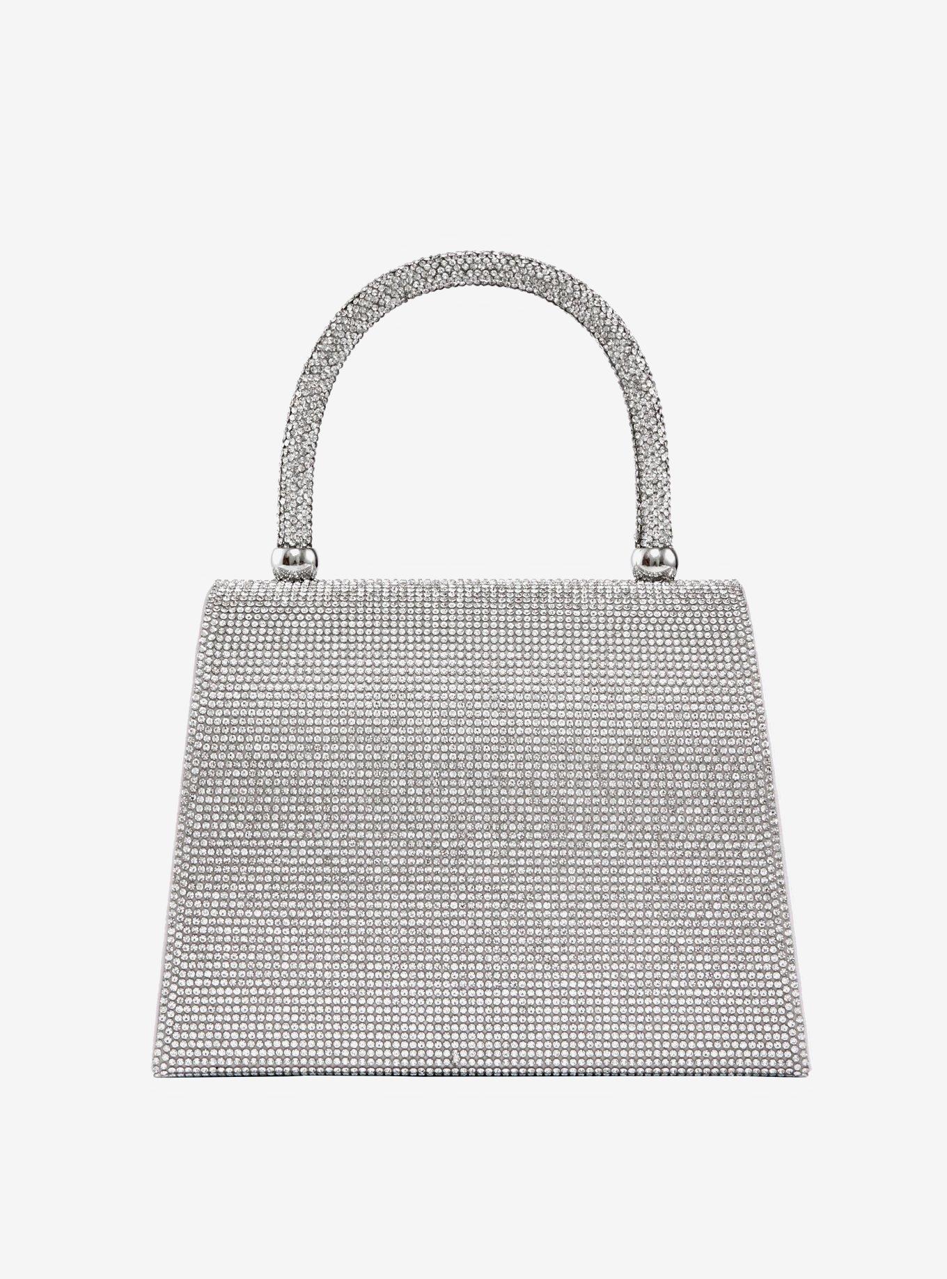Celina Rhinestone Covered Bow Clutch Bag Silver, , alternate