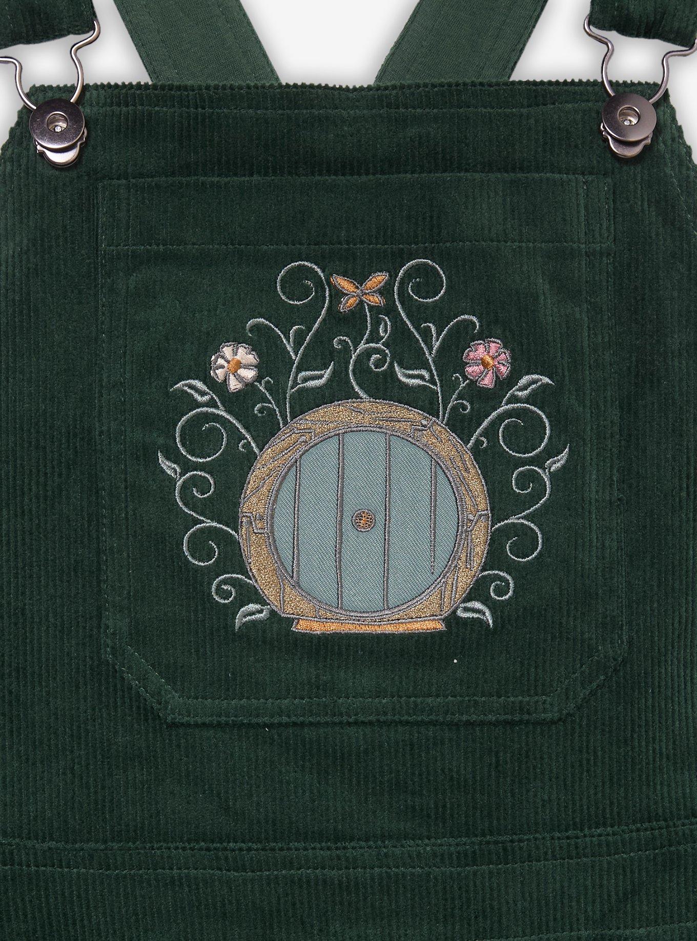 The Lord of the Rings Embroidered Icons Corduroy Overall Dress - BoxLunch Exclusive, DARK GREEN, alternate