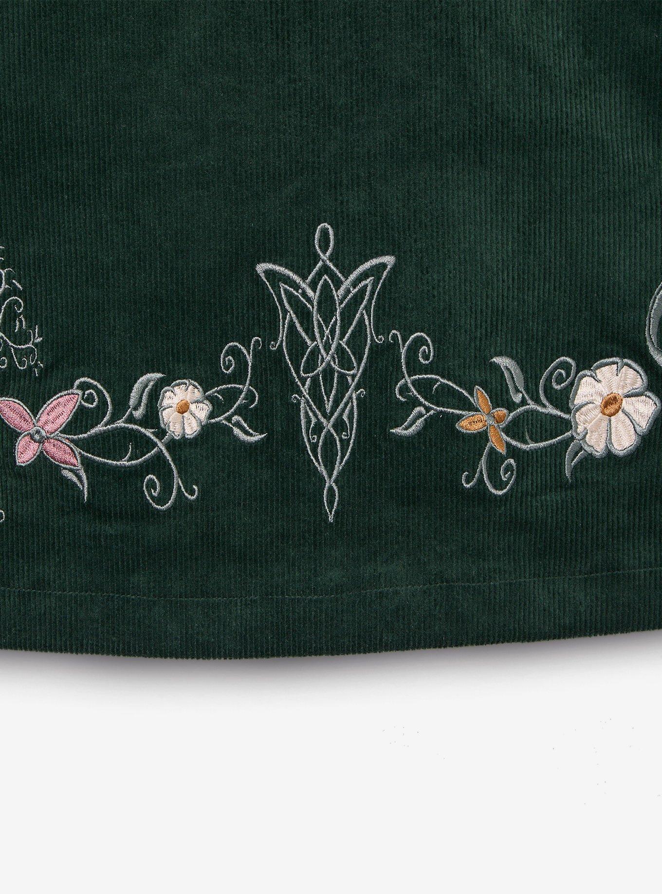 The Lord of the Rings Embroidered Icons Corduroy Plus Size Overall Dress - BoxLunch Exclusive, DARK GREEN, alternate