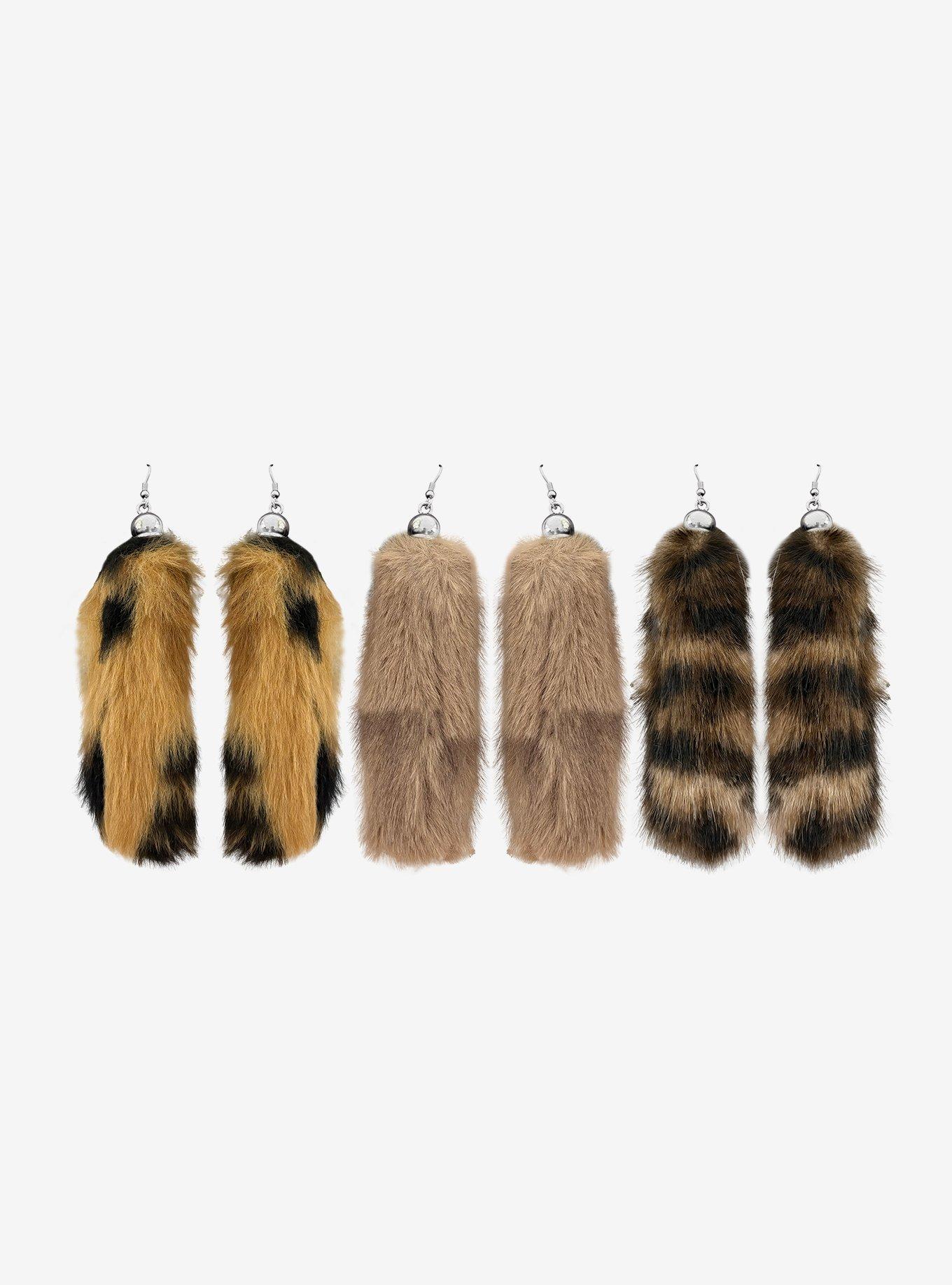 Neutral Fuzzy Tail Drop Earrings, , hi-res