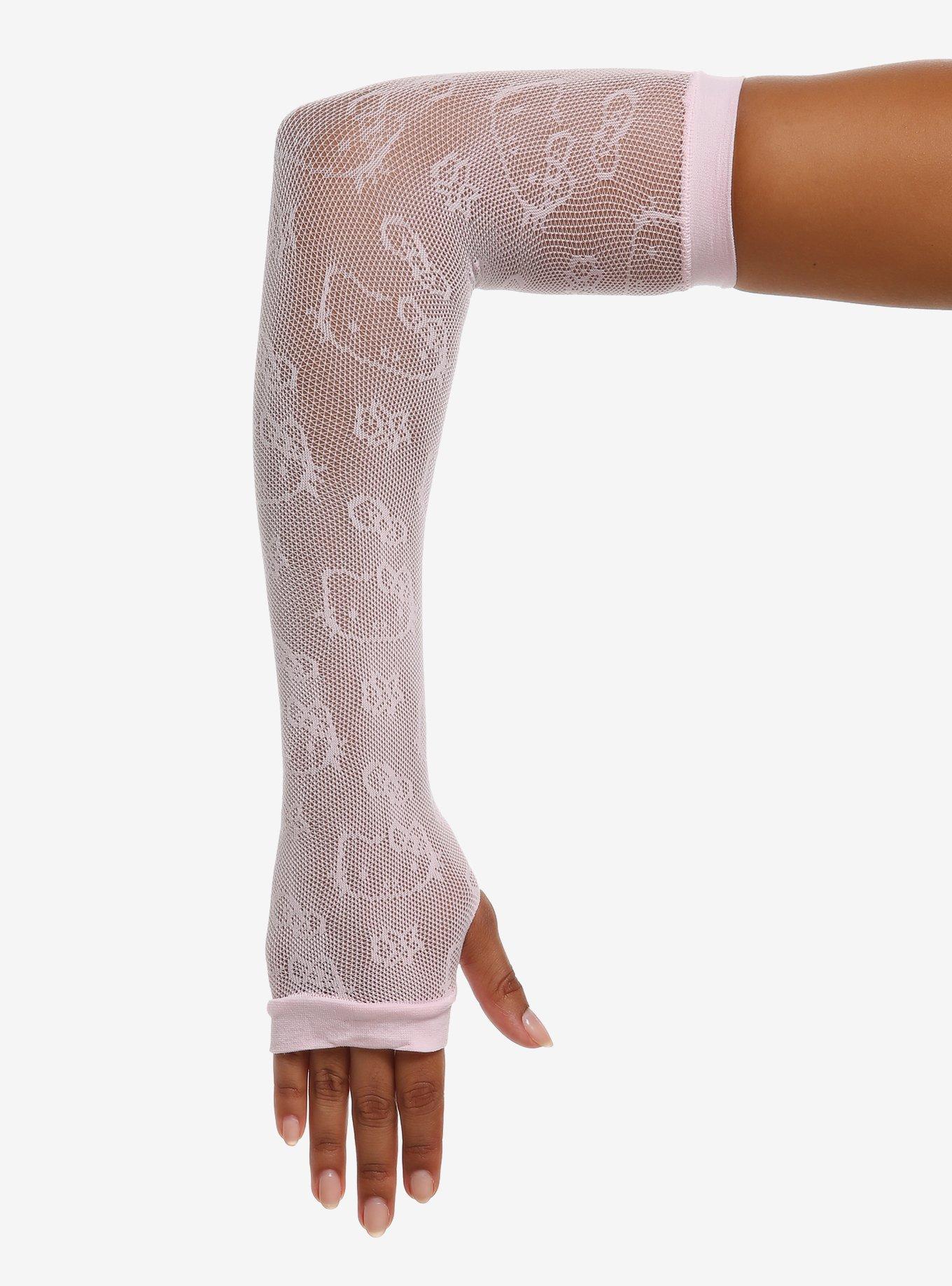 Hello Kitty Flower Pink Fishnet Arm Warmers, , hi-res
