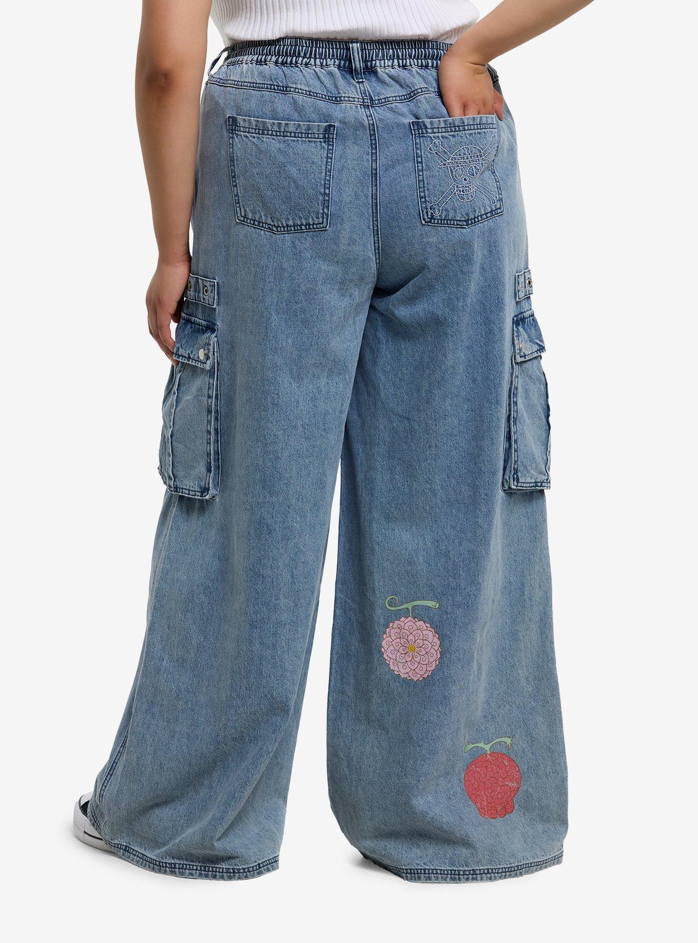 One Piece Devil Fruits Denim Cargo Pants Plus Size, , hi-res