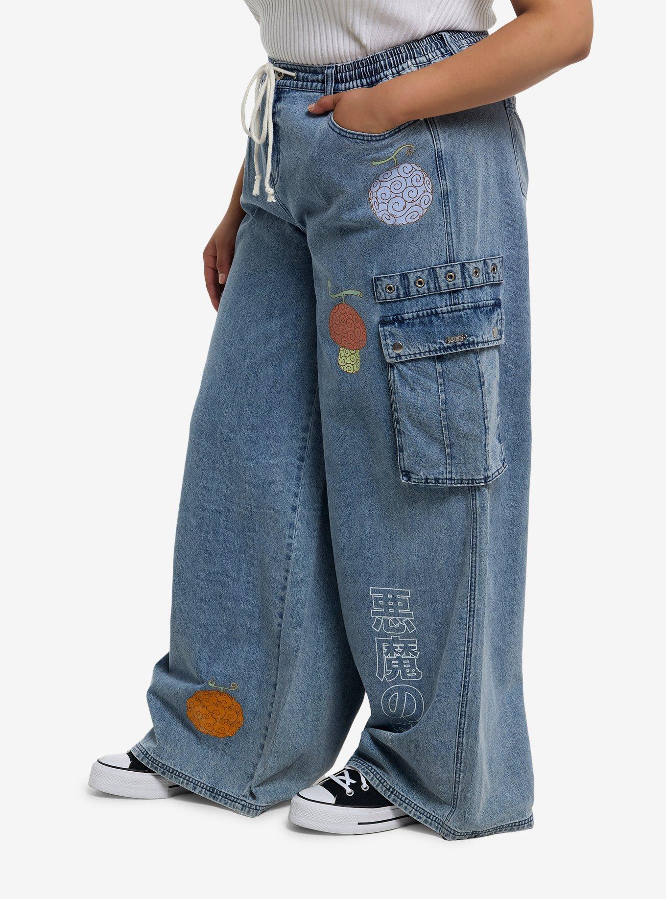 One Piece Devil Fruits Denim Cargo Pants Plus Size, MULTI, alternate
