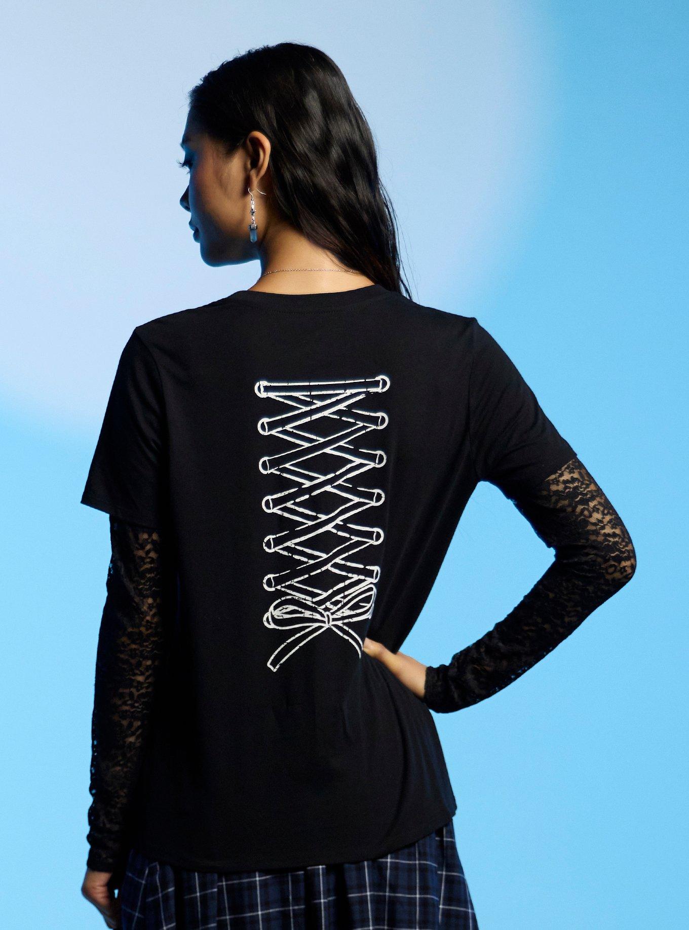 Corpse Bride Emily Vows Lace Twofer T-Shirt, BLACK  WHITE, alternate