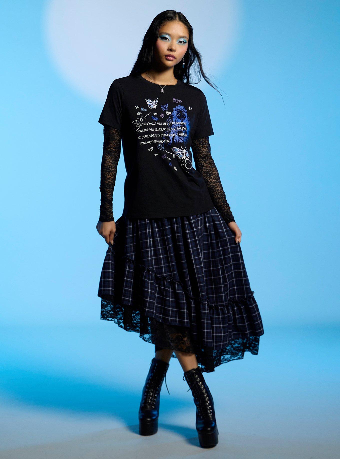 Corpse Bride Emily Vows Lace Twofer T-Shirt, BLACK  WHITE, alternate