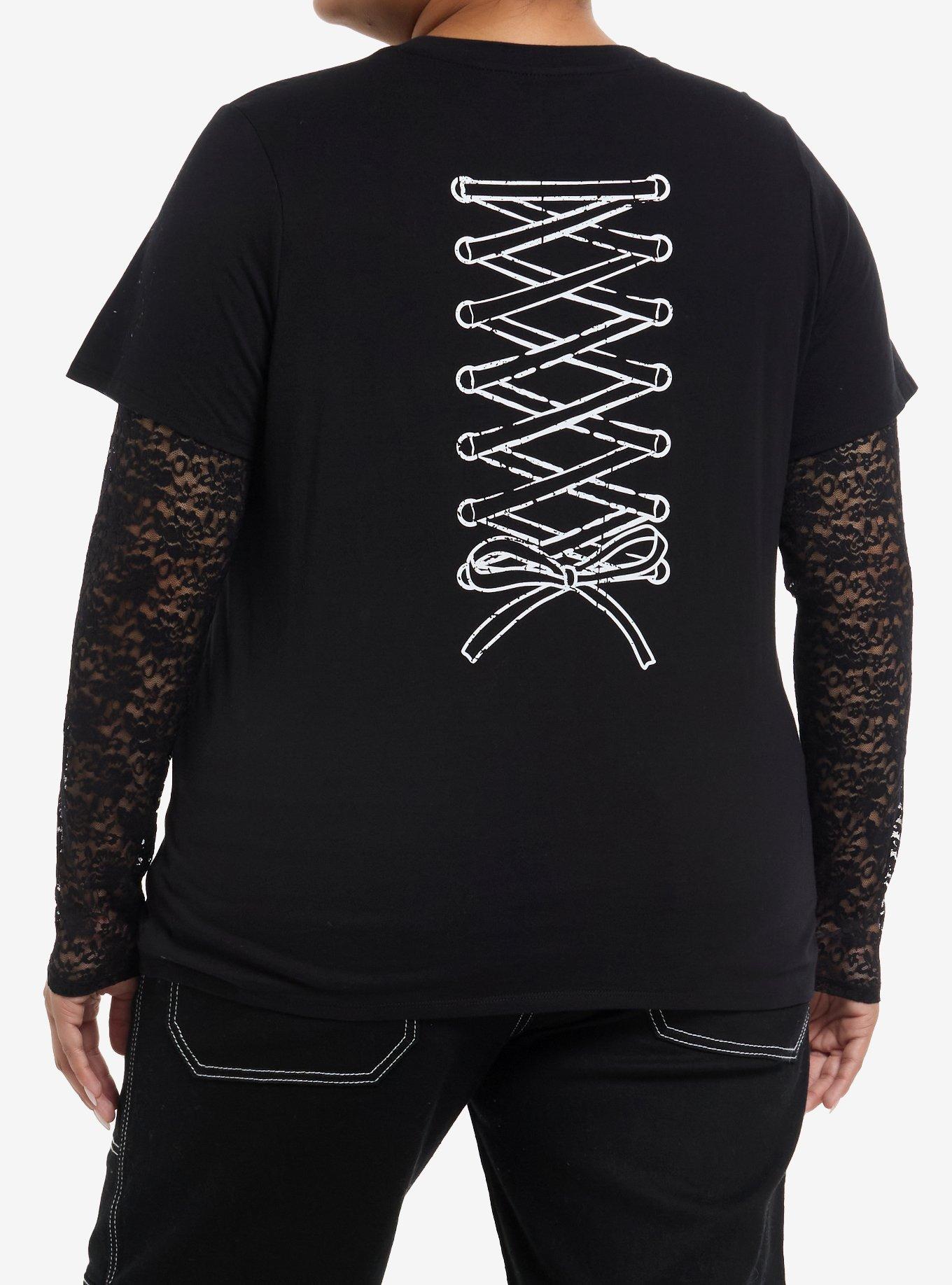 Corpse Bride Emily Vows Lace Twofer T-Shirt Plus Size, BLACK  WHITE, alternate - view 3