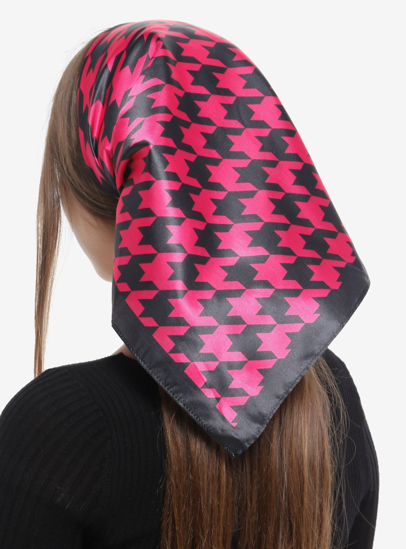 Pink & Black Houndstooth Hair Scarf, , hi-res