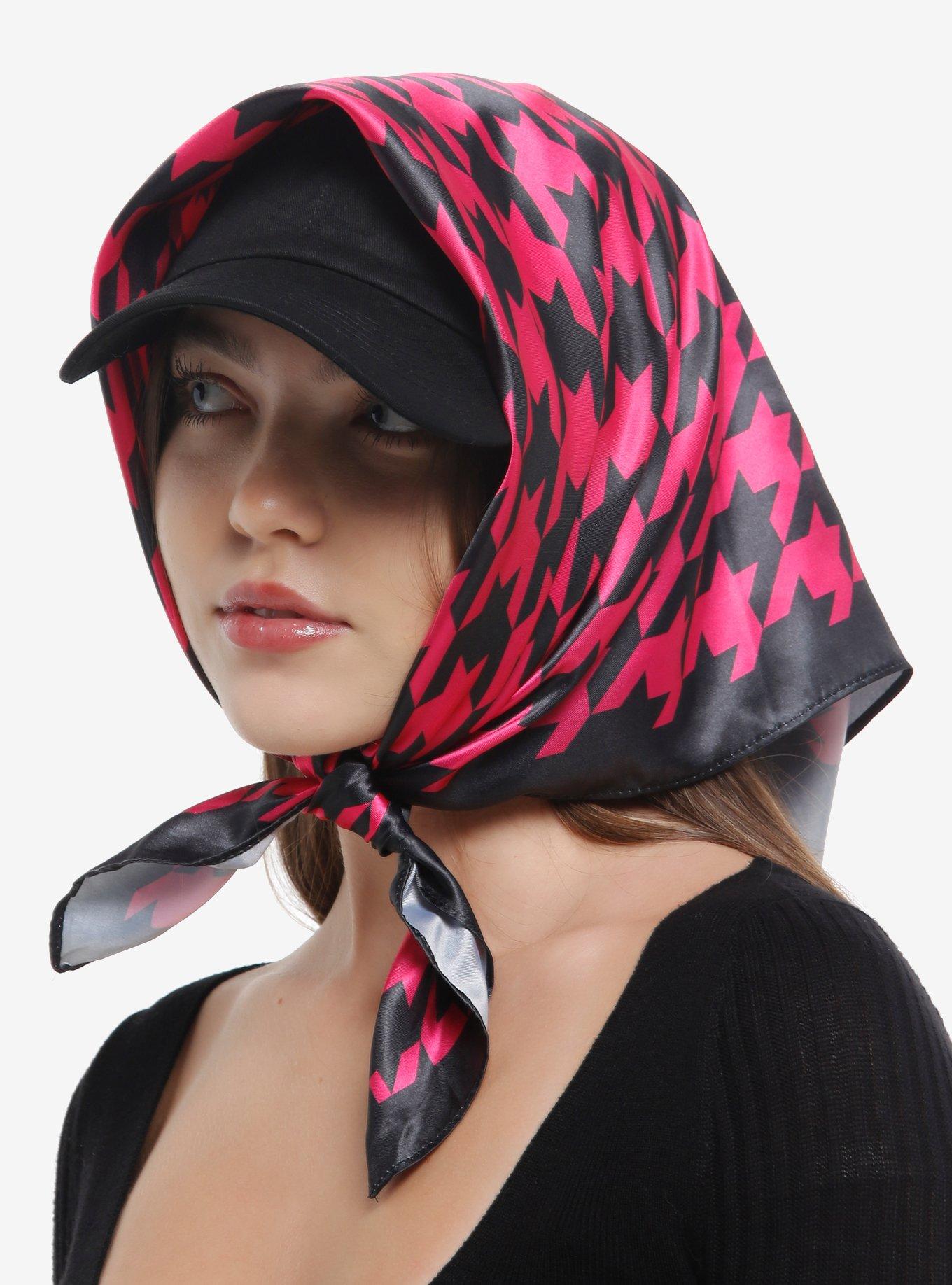 Pink & Black Houndstooth Hair Scarf, , alternate