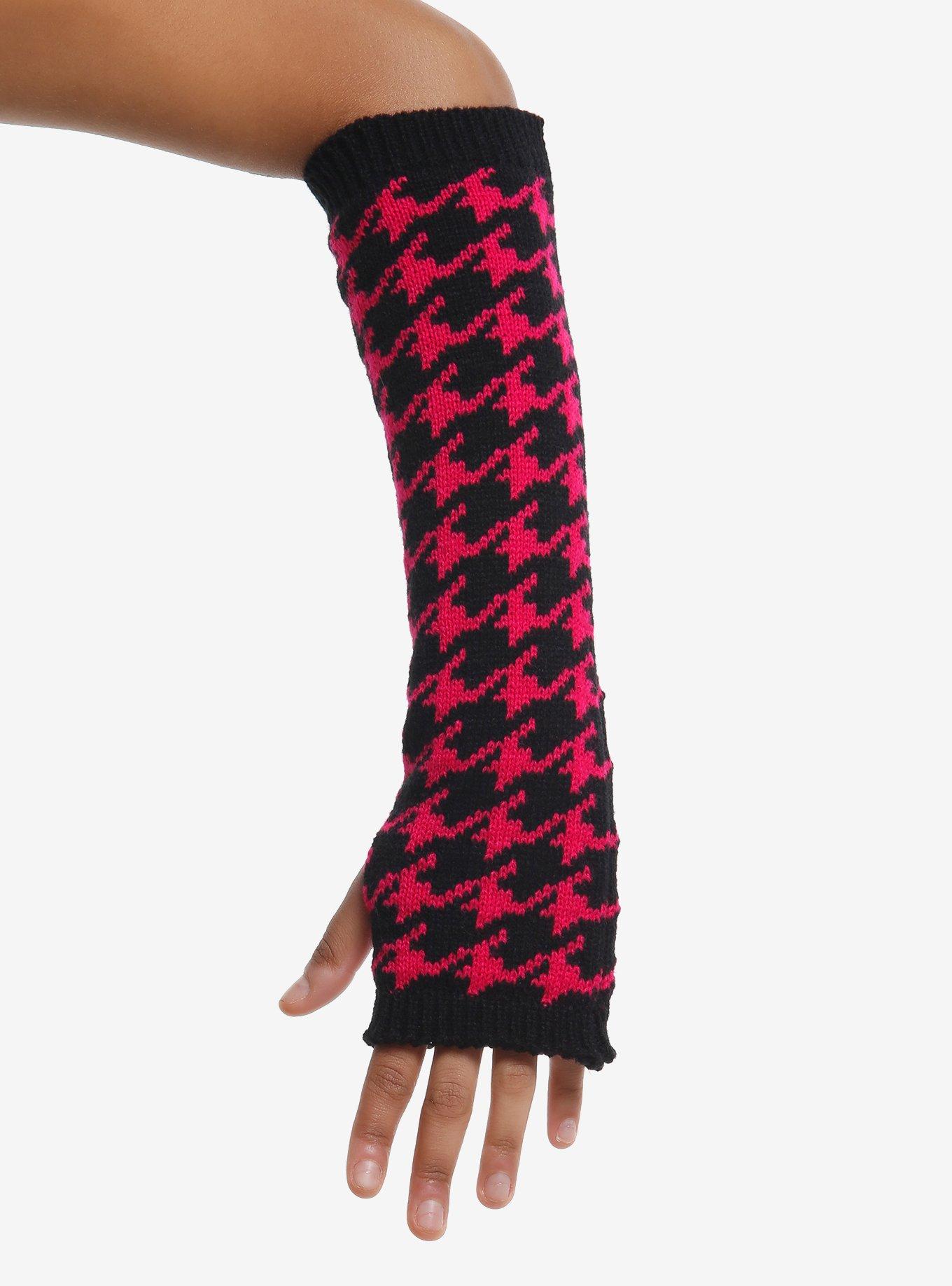 Black & Magenta Houndstooth Arm Warmers, , hi-res