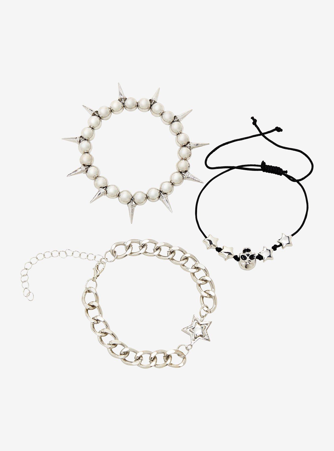 Skull Star Spike Chain Bracelet Set, , hi-res