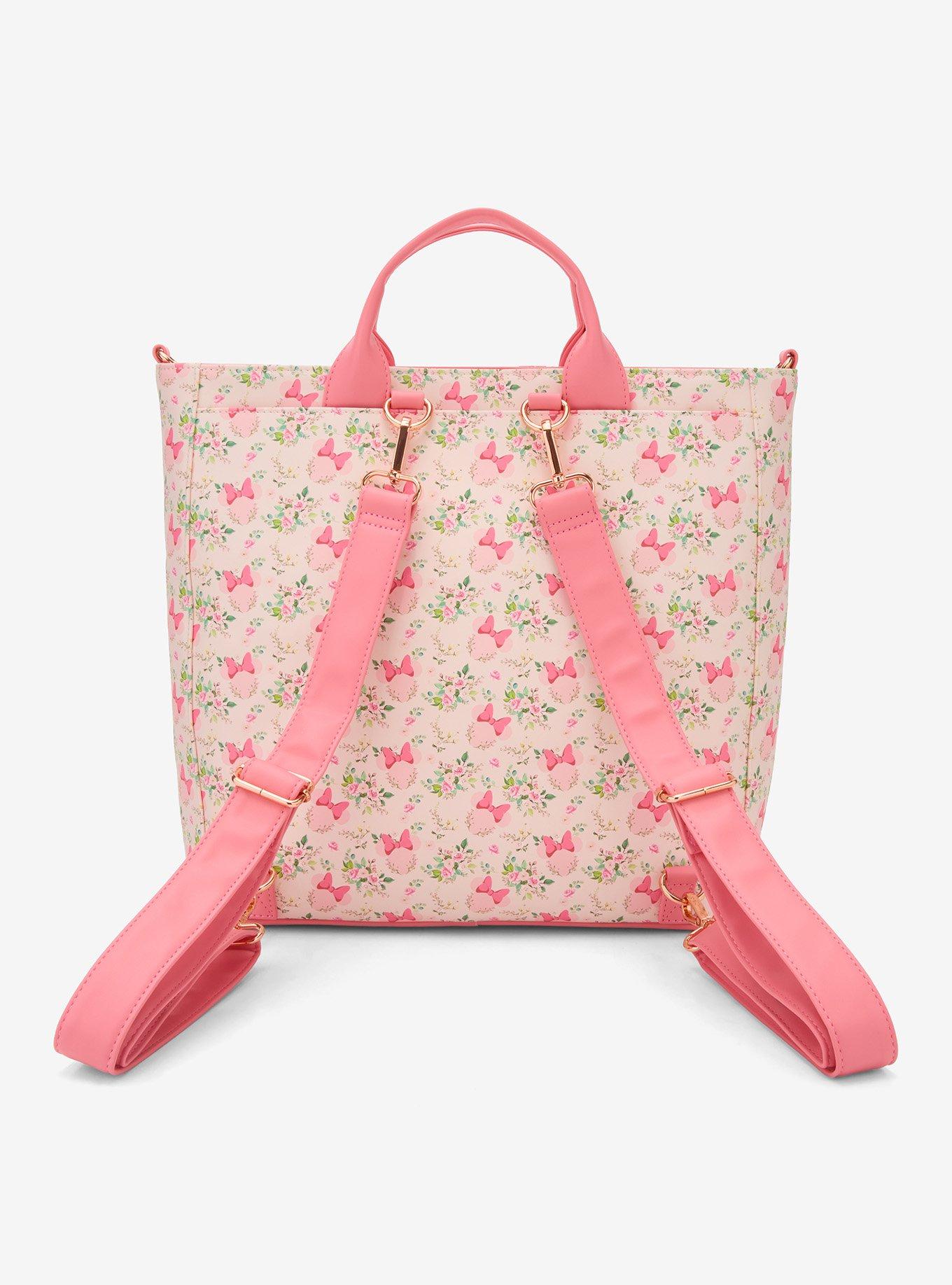 Loungefly Disney Minnie Mouse Pink Floral Convertible Tote Bag, , alternate