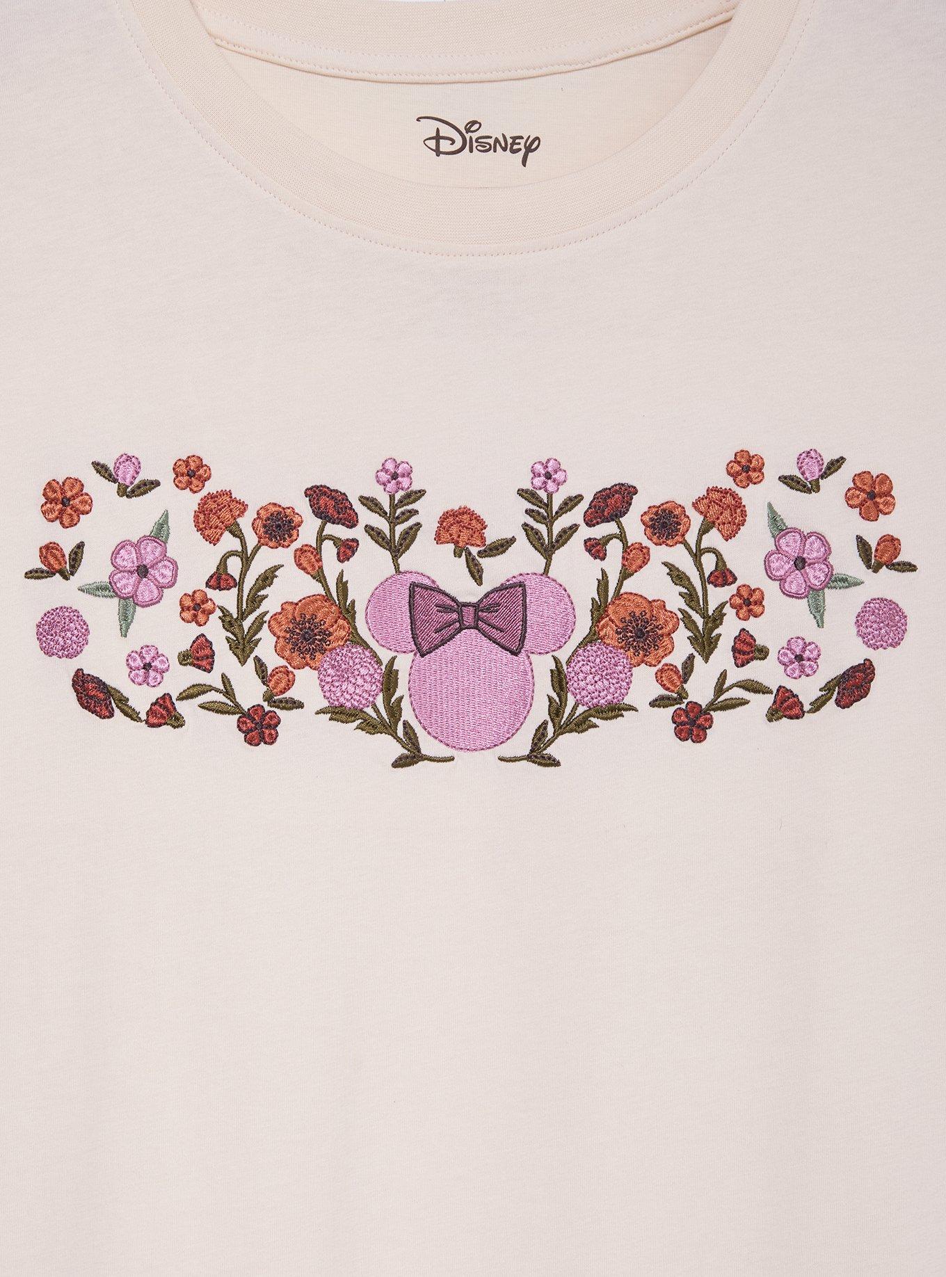 Disney Minnie Mouse Floral Embroidered Women's T-Shirt - BoxLunch Exclusive, , hi-res