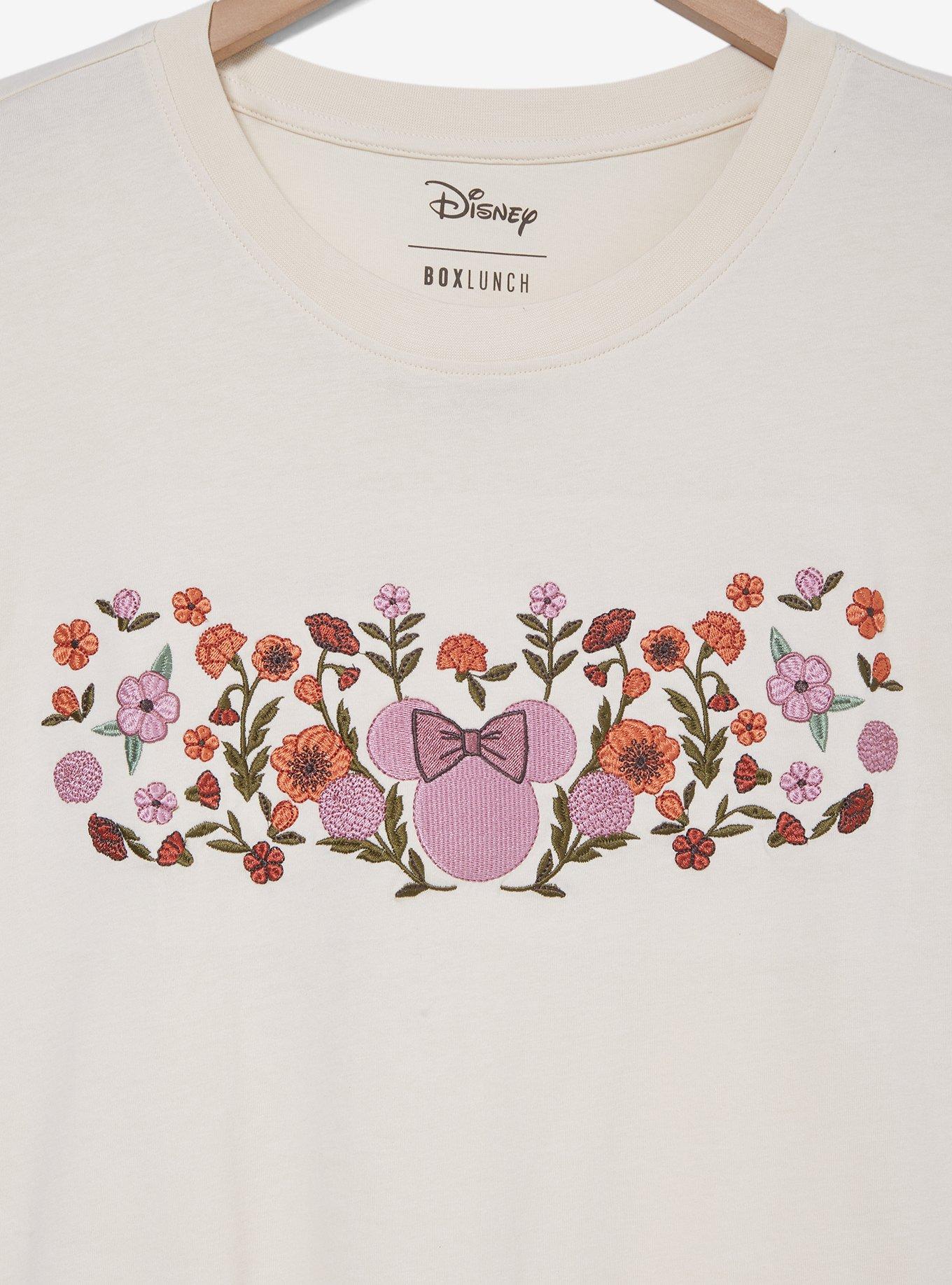 Disney Minnie Mouse Floral Embroidered Women's Plus T-Shirt - BoxLunch Exclusive