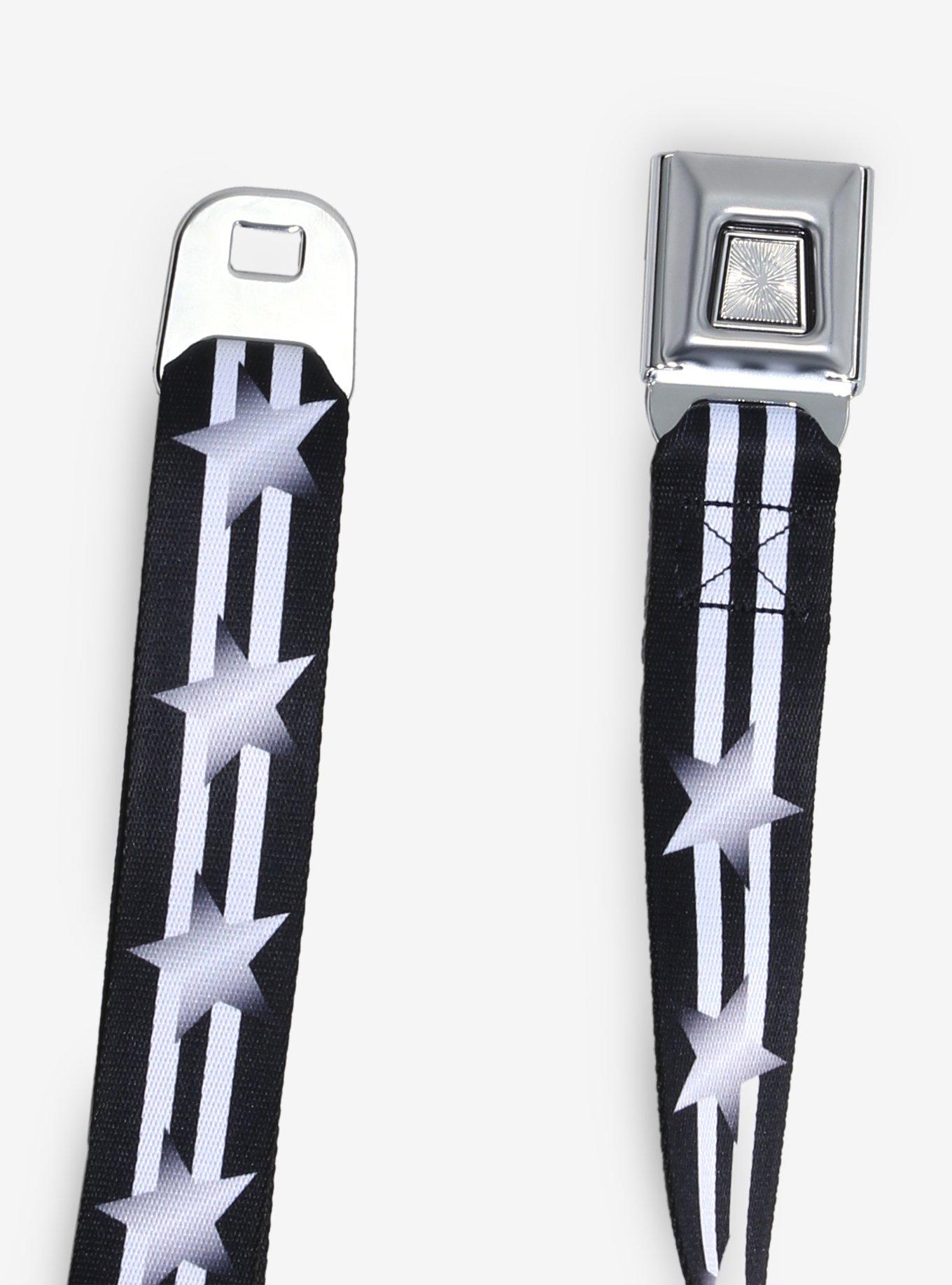 Buckle-Down Black & White Stripe Star Seat Belt Belt, , hi-res