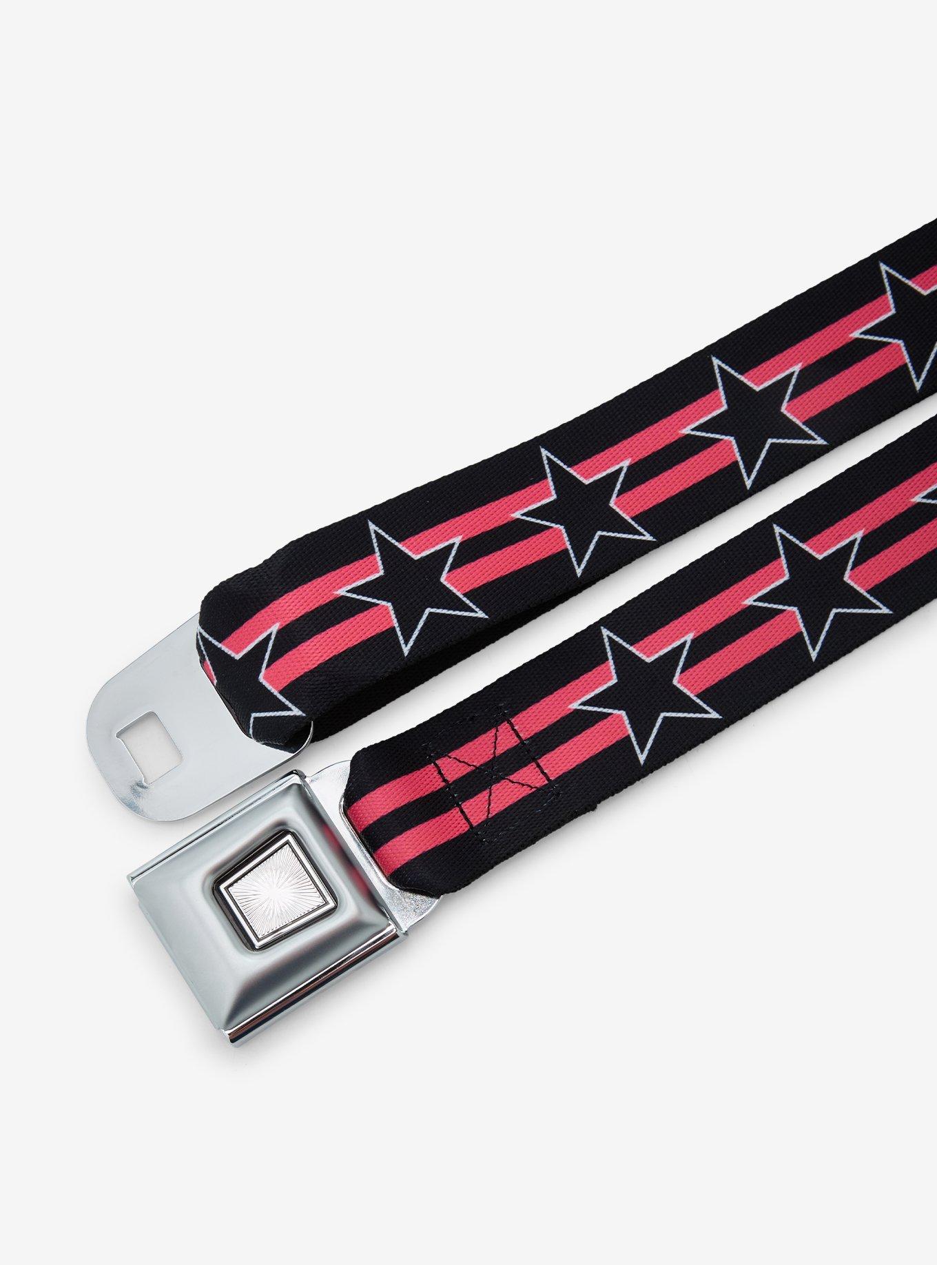 Buckle-Down Black & Pink Stripe Star Seat Belt Belt, , hi-res