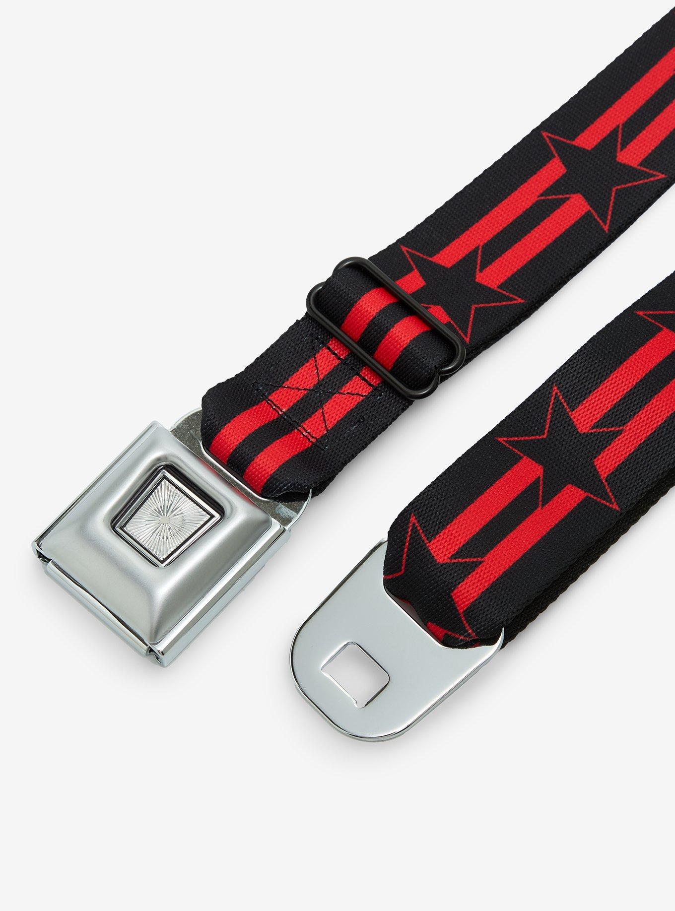 Buckle-Down Black & Red Stripe Star Seat Belt Belt, , hi-res