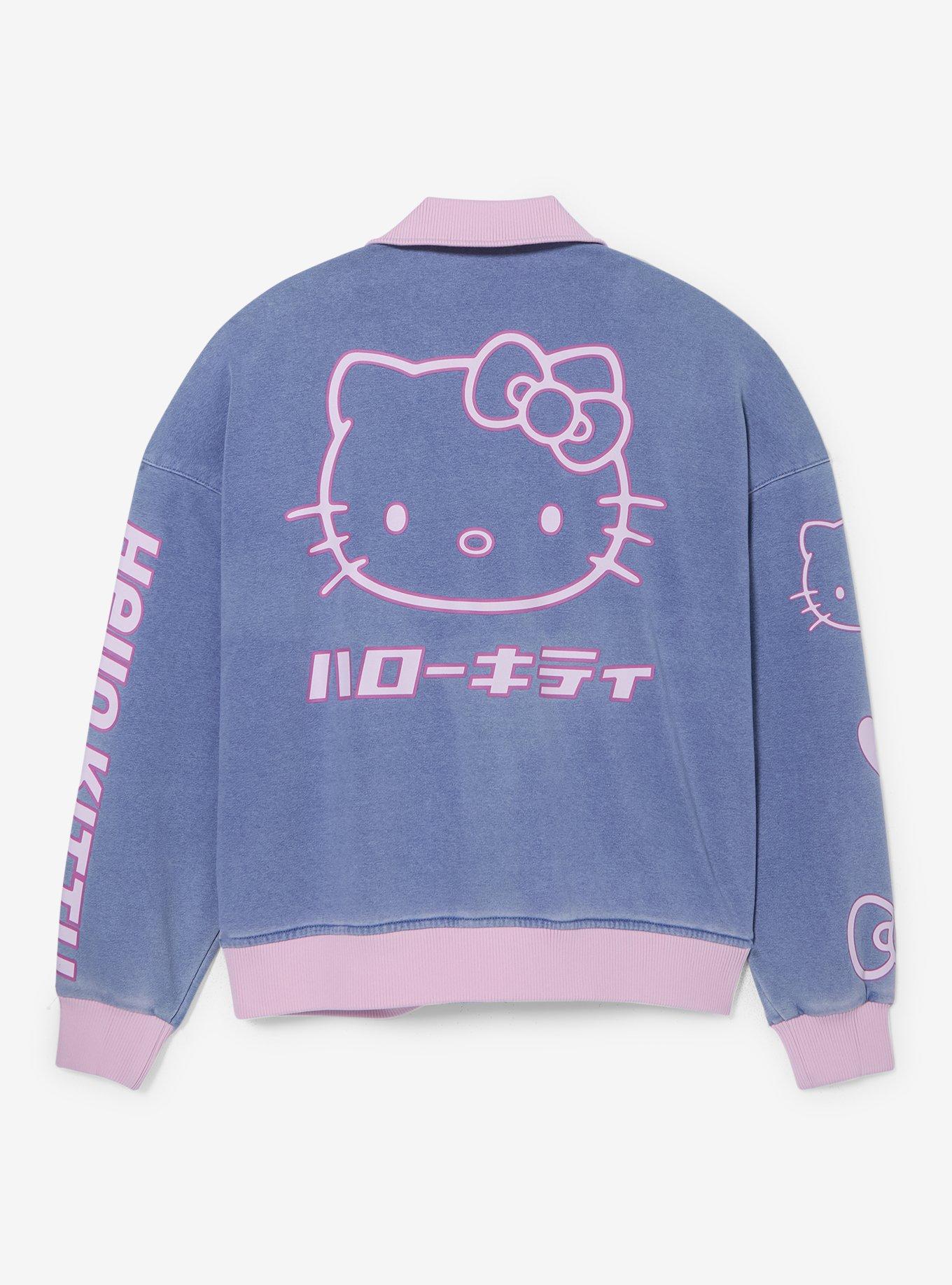 Hello Kitty Pink Trim Denim Bomber Jacket, , hi-res