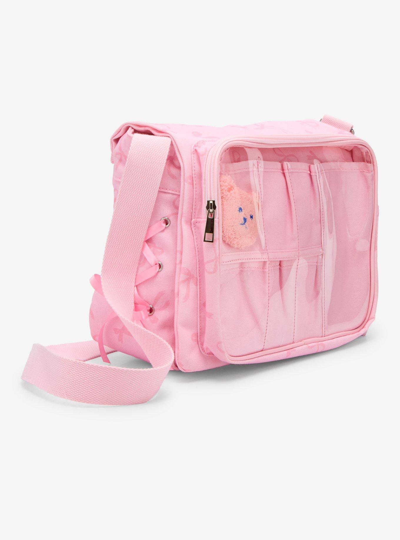 Pink Trinket Display Lace-Up Messenger Bag, , hi-res