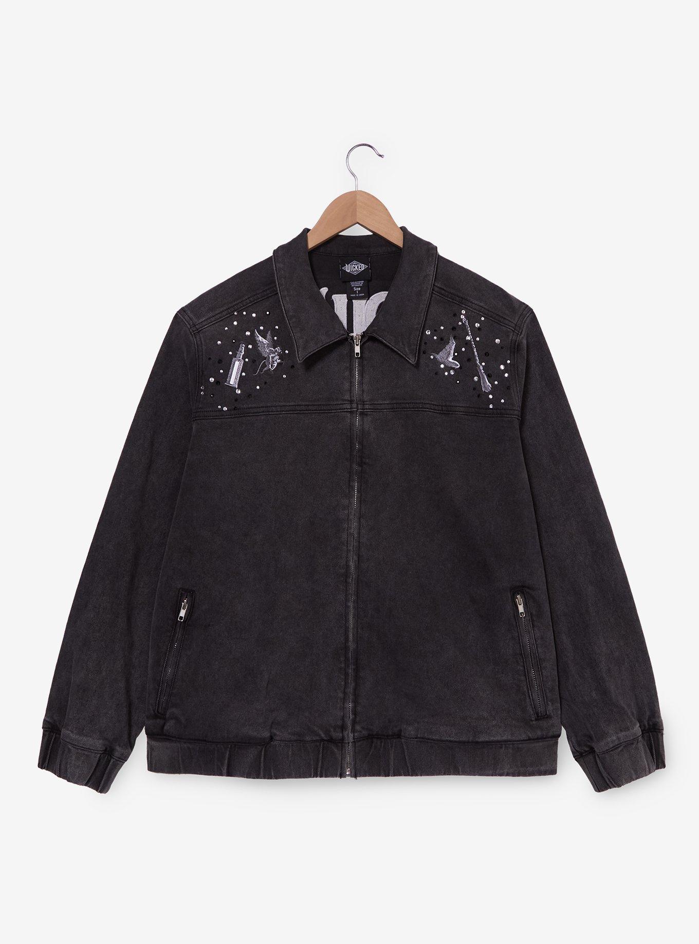 Wicked Elphaba Icons Rhinestone Women's Plus Size Black Denim Jacket — BoxLunch Exclusive, , hi-res