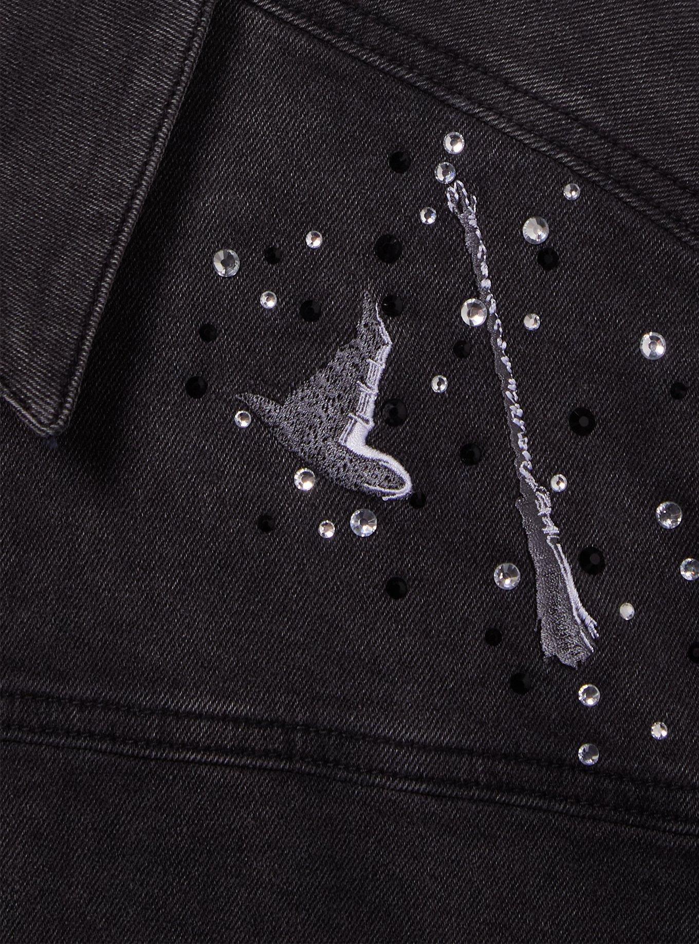 Wicked Elphaba Icons Rhinestone Women's Plus Black Denim Jacket — BoxLunch Exclusive