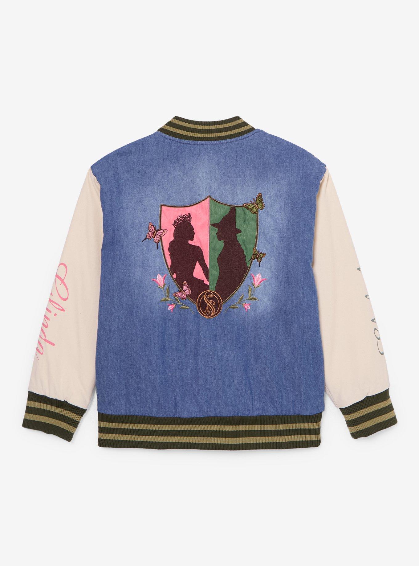 Wicked Glinda & Elphaba Youth Denim Varsity Jacket - BoxLunch Exclusive, , hi-res