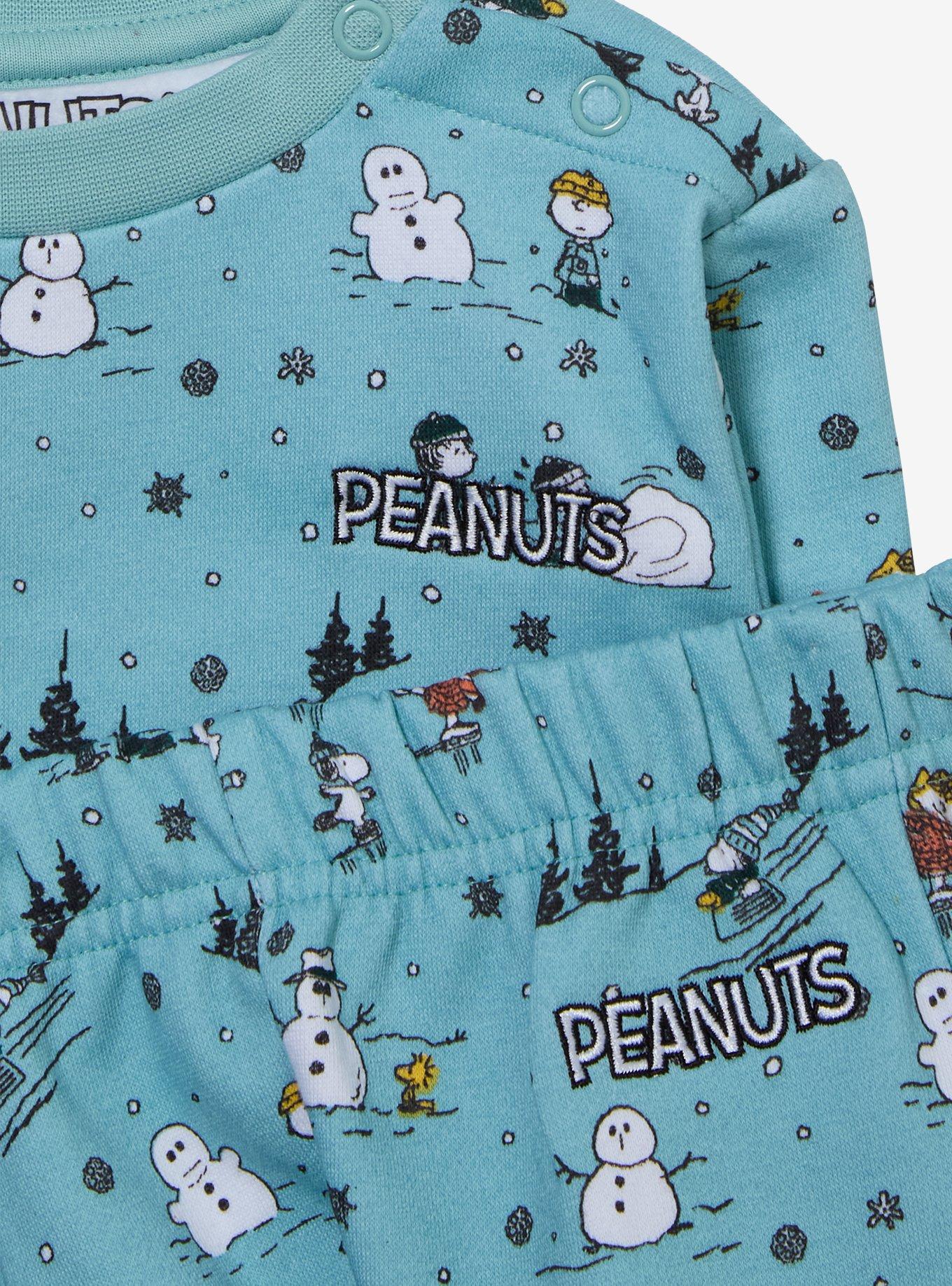 Peanuts Winter Scene Allover Print Infant Crewneck and Sweatpants Set - BoxLunch Exclusive, MINT, alternate