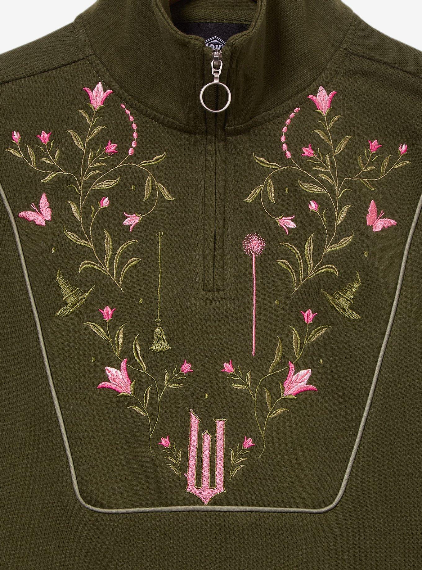 Wicked Embroidered Icons Women's Quarter Zip Crewneck - BoxLunch Exclusive, FOREST, alternate