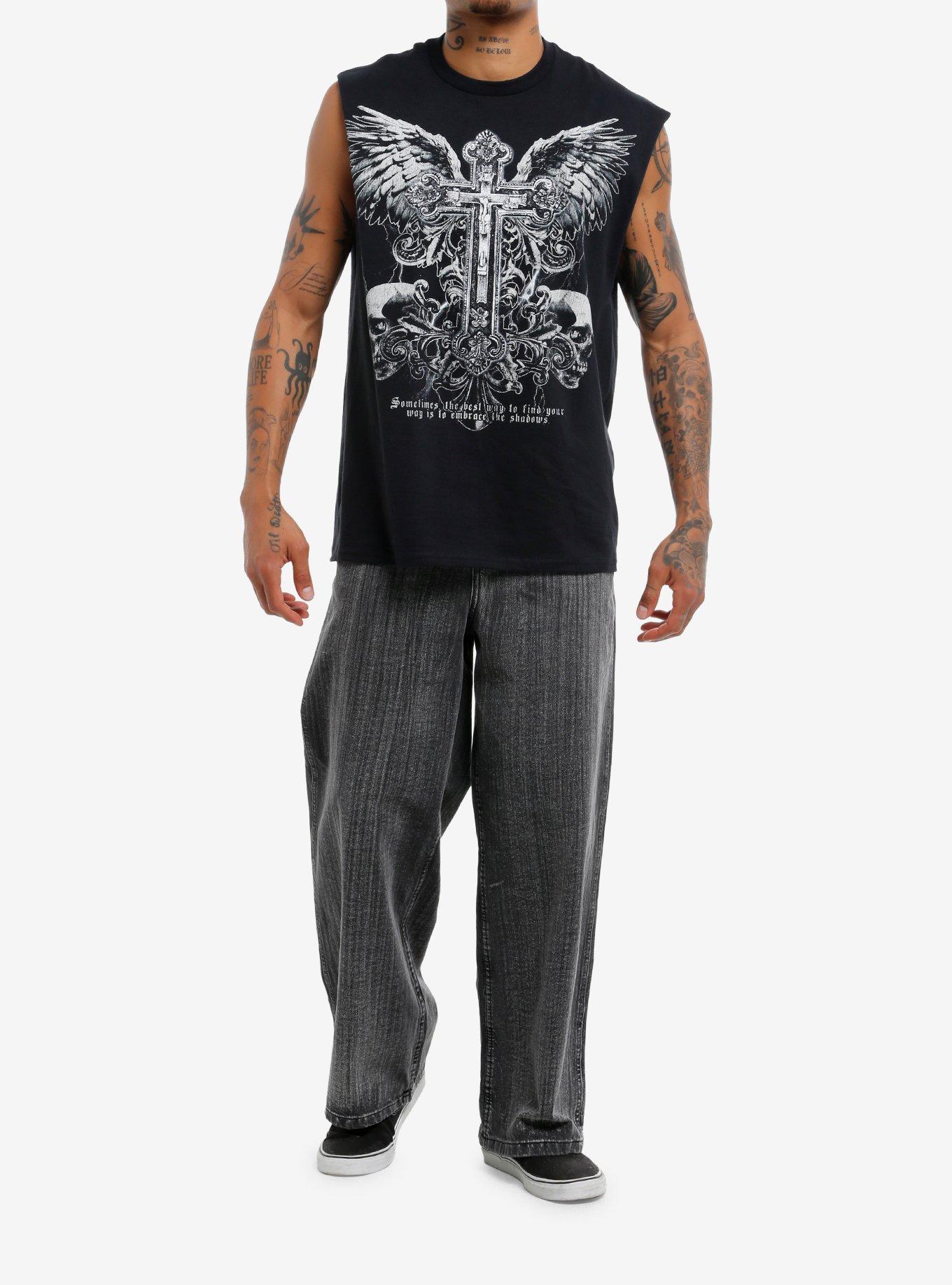 Winged Gothic Cross Muscle Tank Top, , hi-res