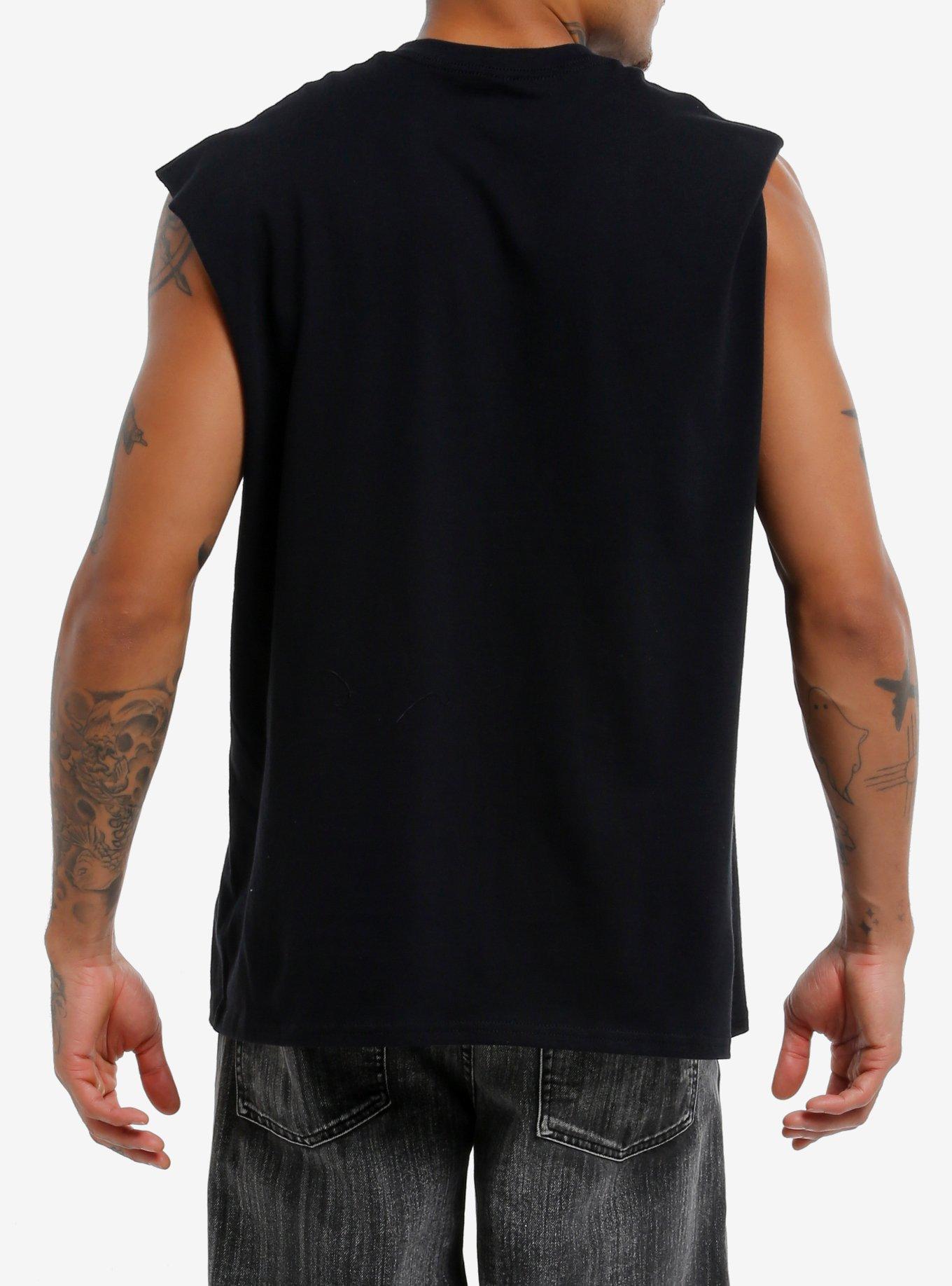 Winged Gothic Cross Muscle Tank Top, BLACK, alternate
