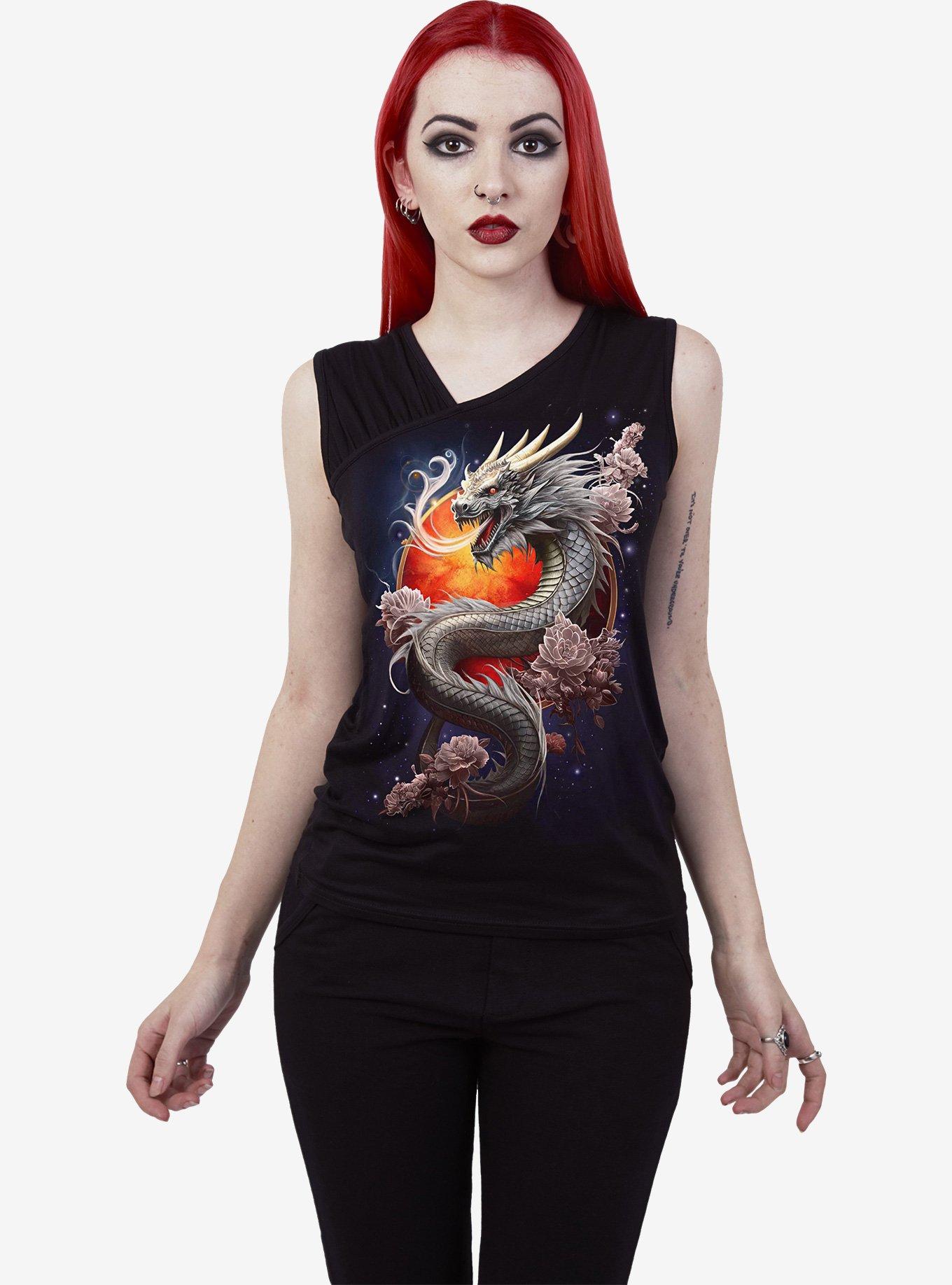 Sun Dragon Gathered Shoulder Slant Vest, , hi-res