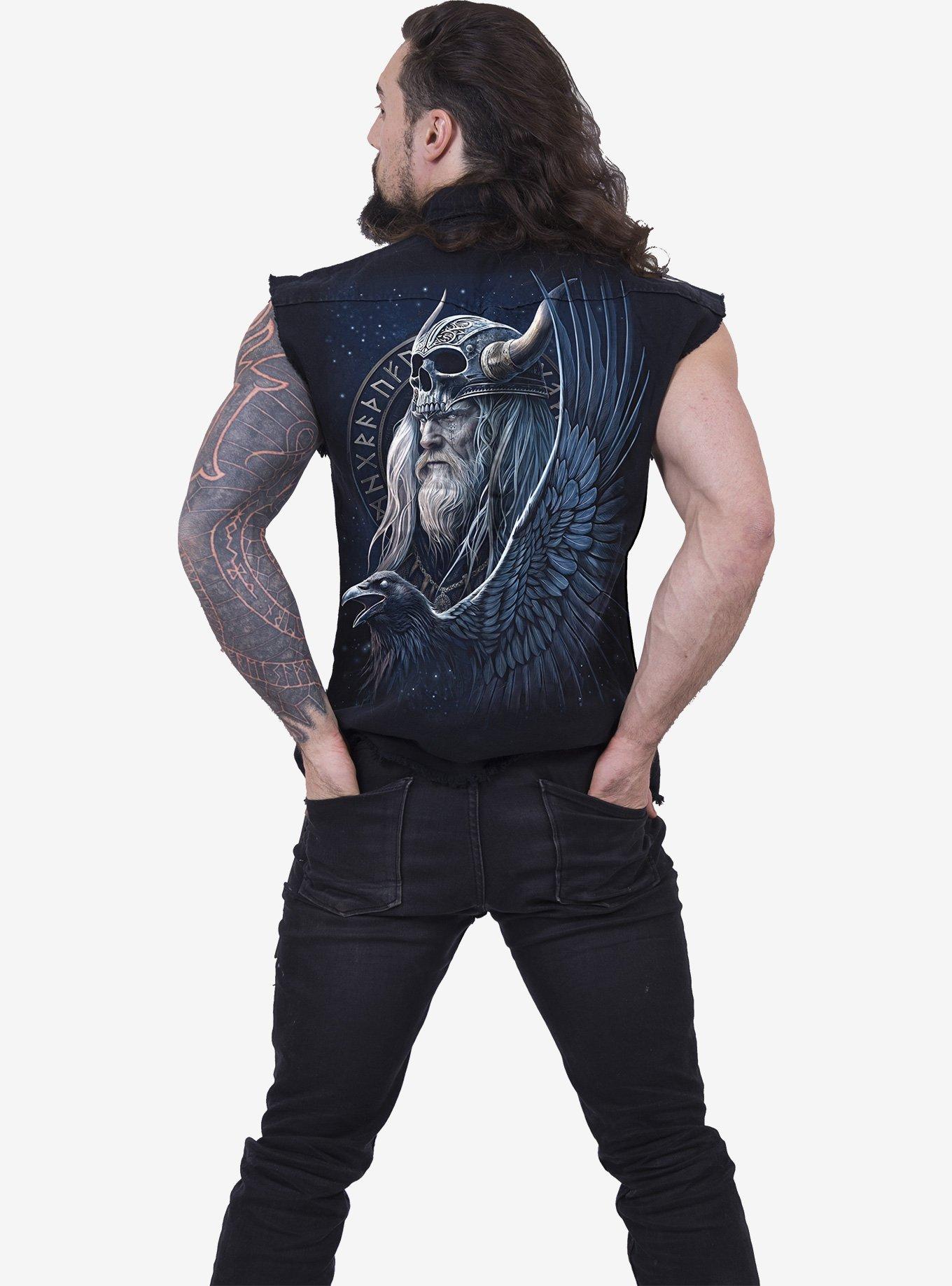 Odin's Warrior Sleeveless Stone Washed Button-Up Shirt, , hi-res