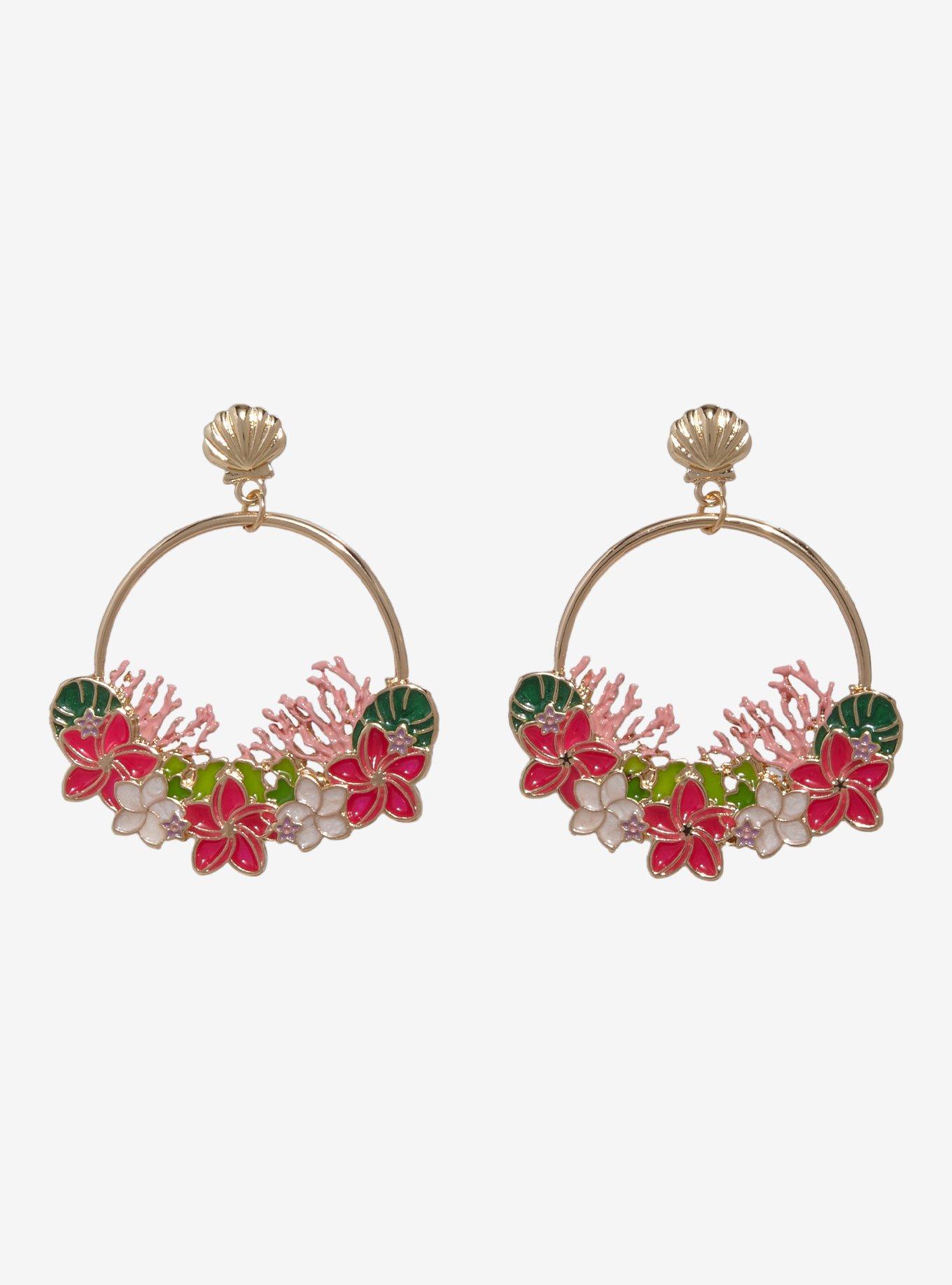 Disney The Little Mermaid Ariel Floral Hoop Earrings – BoxLunch Exclusive, , hi-res