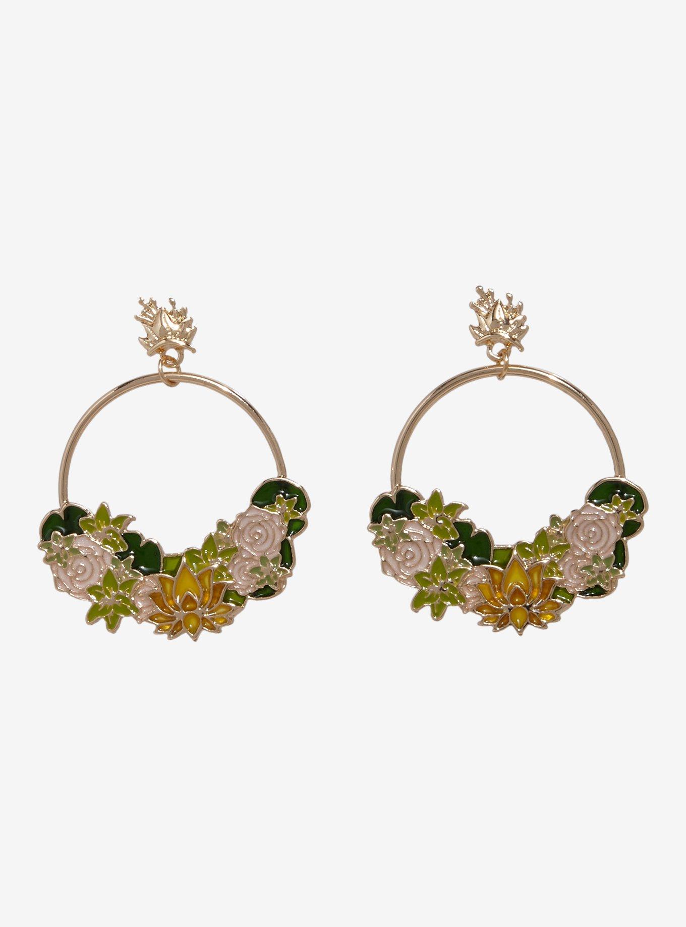Disney The Princess and the Frog Tiana Floral Hoop Earrings – BoxLunch Exclusive, , hi-res
