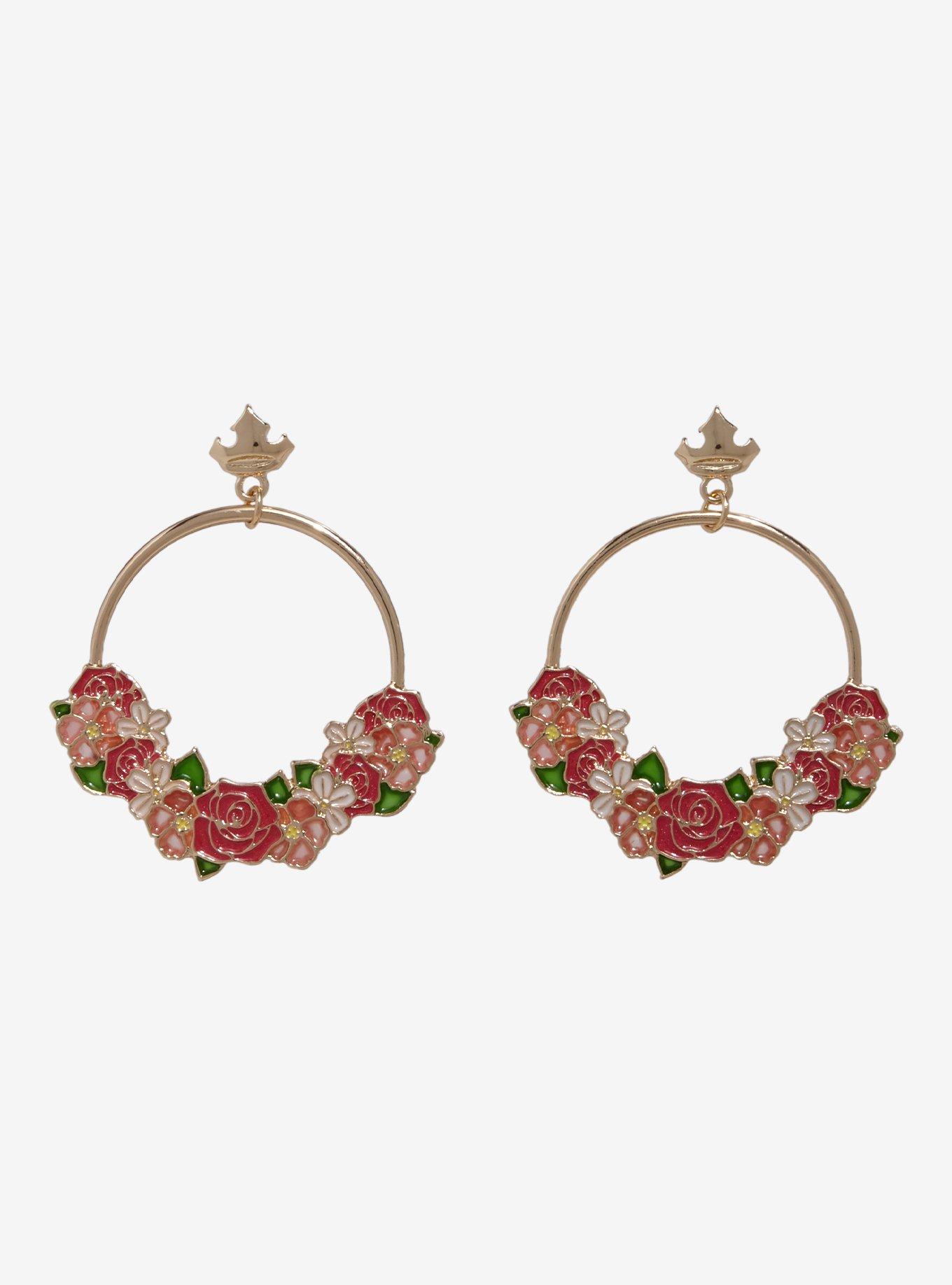Disney Sleeping Beauty Aurora Floral Hoop Earrings – BoxLunch Exclusive, , hi-res