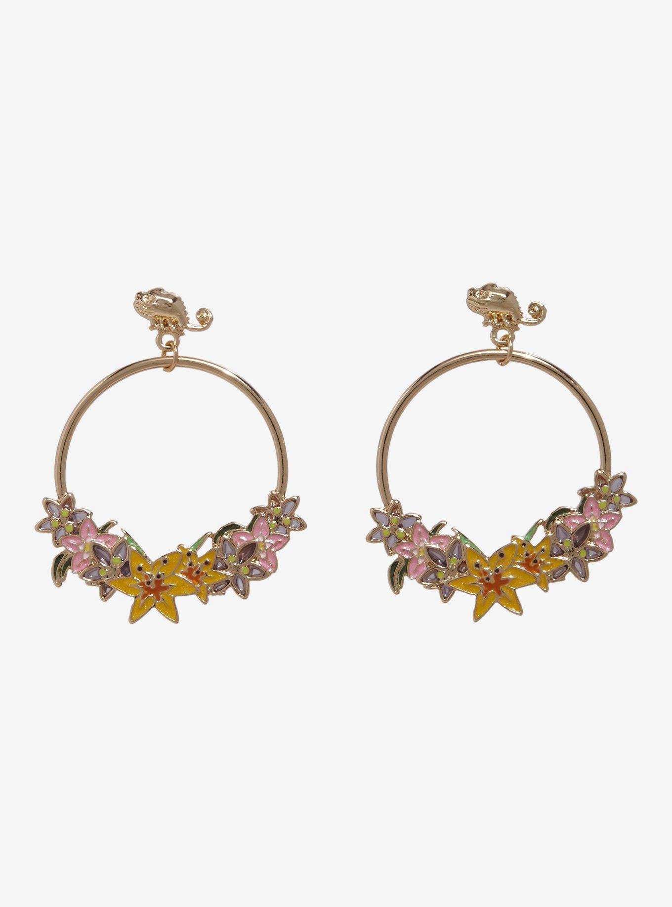 Disney Tangled Rapunzel Floral Hoop Earrings – BoxLunch Exclusive, , hi-res