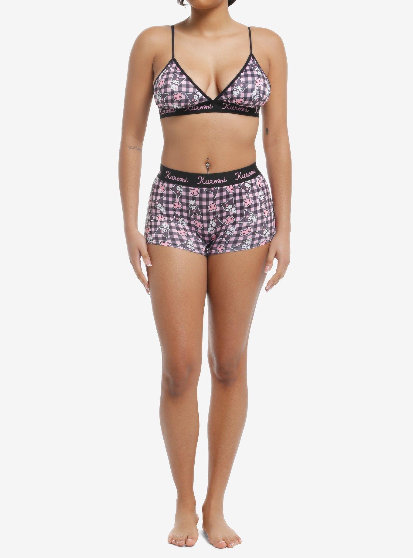 Kuromi Gingham Bra & Boyshort Panty Set, , hi-res