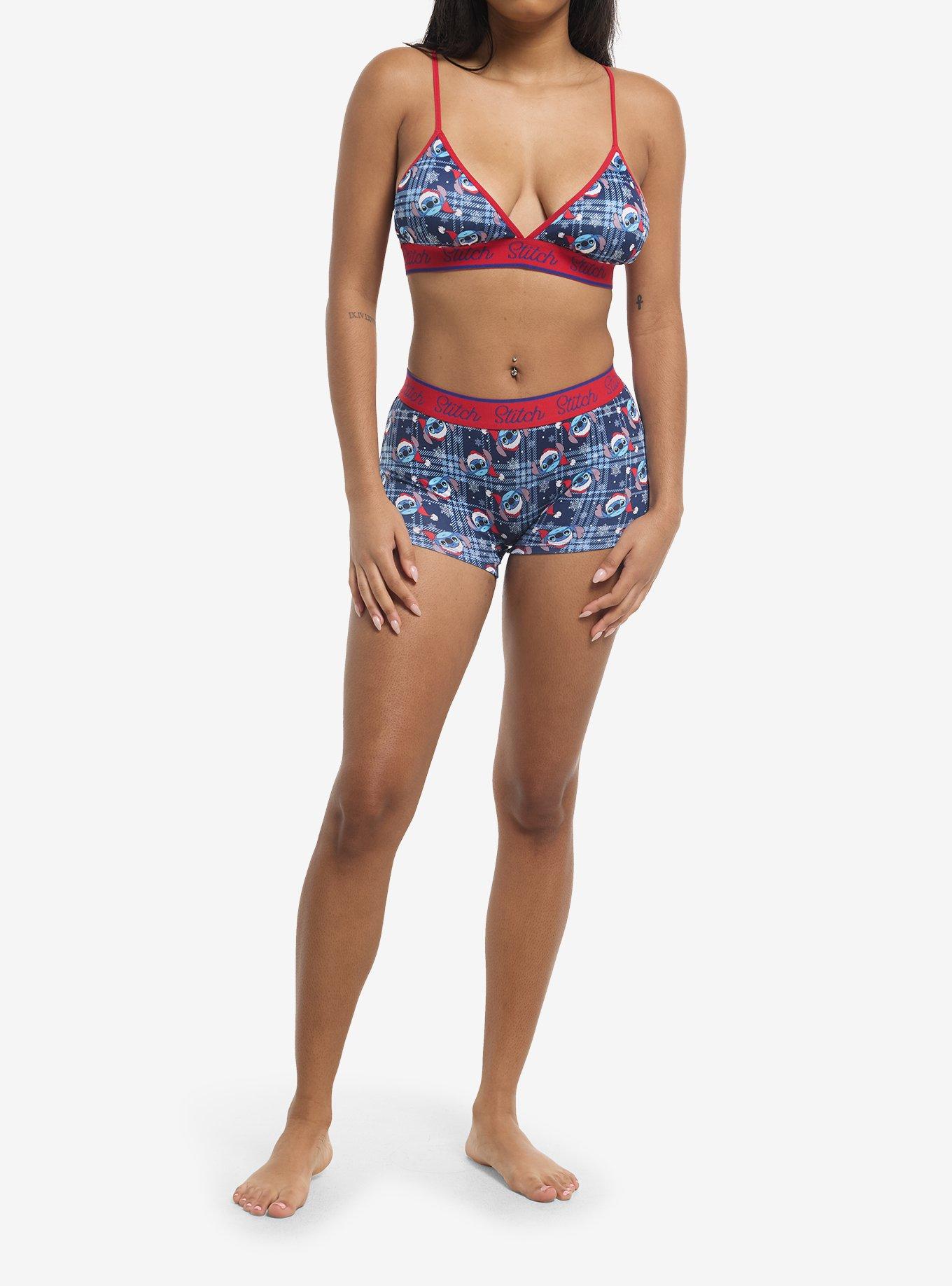 Disney Stitch Plaid Holiday Bra & Boyshort Panty Set, , hi-res