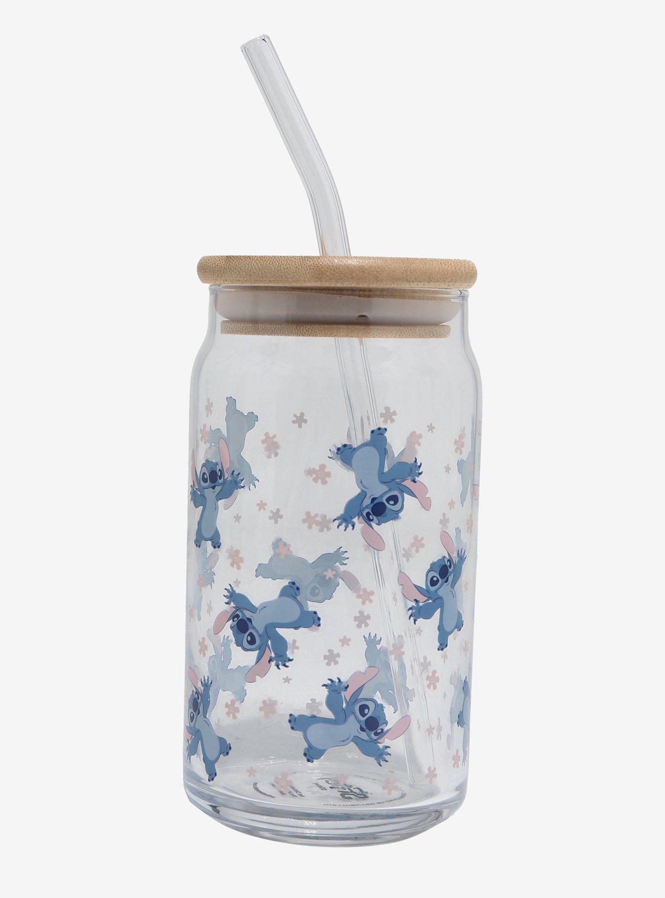 Disney Lilo & Stitch Floral Stitch Glass Cup with Straw, , hi-res