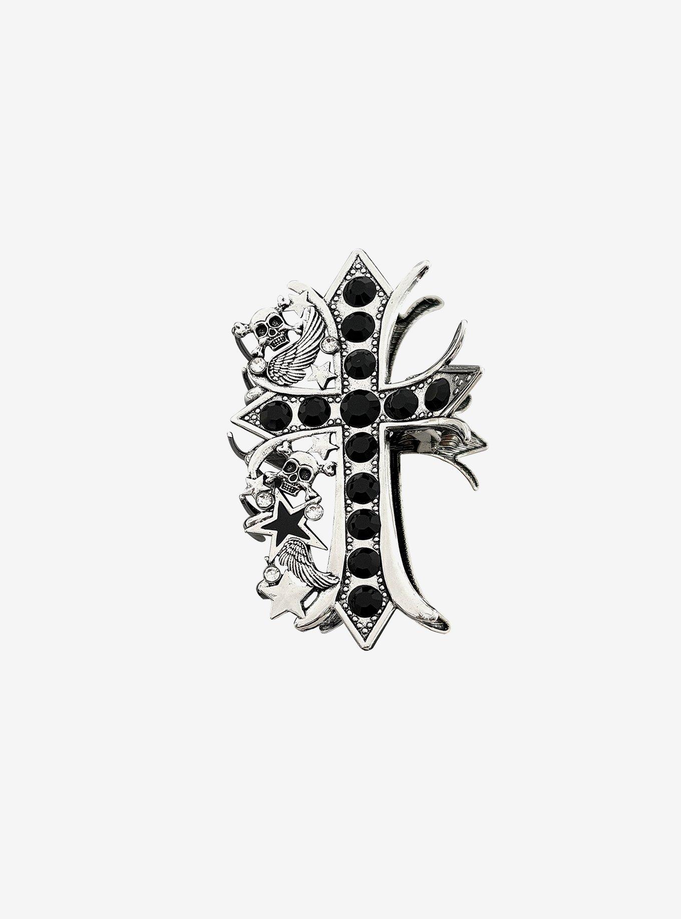 Bling Skull Cross Claw Hair Clip, , alternate