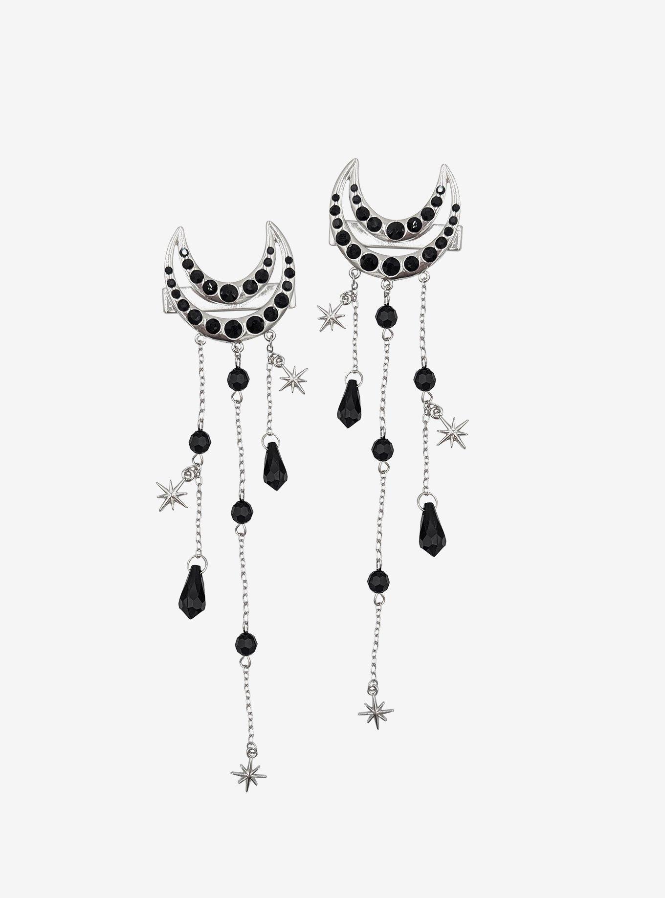 Cosmic Aura Dark Moon Gem Drop Hair Clips, , hi-res