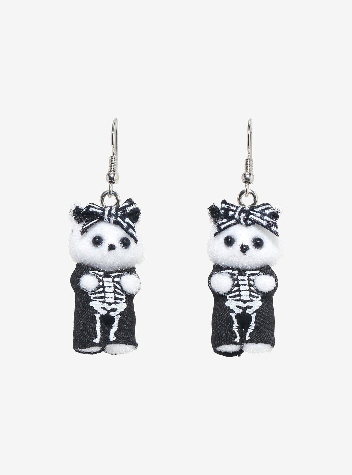 Skeleton Kitty Fuzzy Figural Earrings, , hi-res