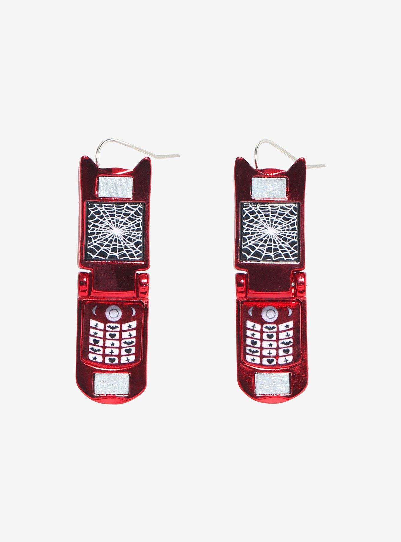 Cat Flip Phone Earrings, , alternate