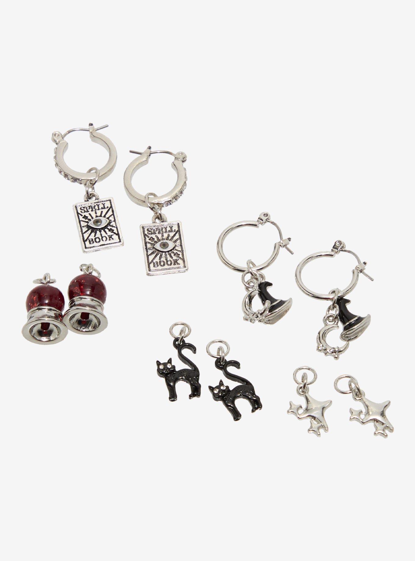Cat Spell Book Interchangeable Charm Huggie Hoop Earrings, , hi-res