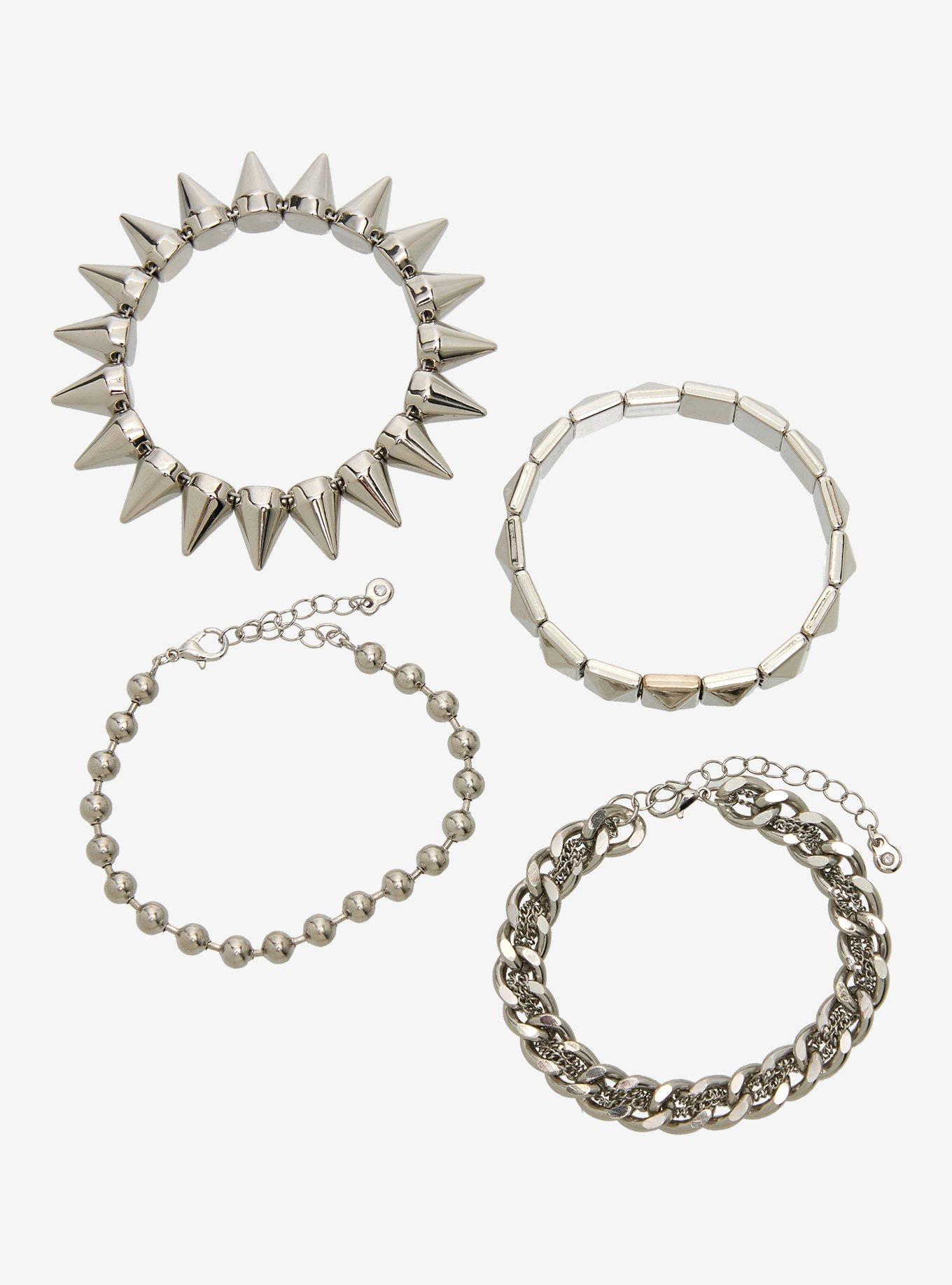 Pyramid Stud Spike Chain Bracelet Set, , hi-res